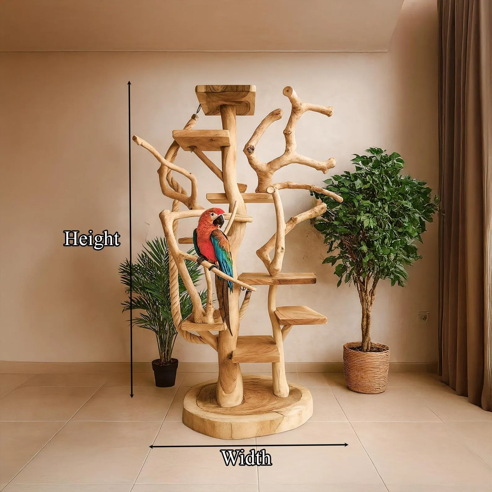 Display Shelves Parrot Solid Wood Handmade Unique Wood Grain Shelf Decor Wood Shelf Standing Home Decor Parrot Gift - Image 2