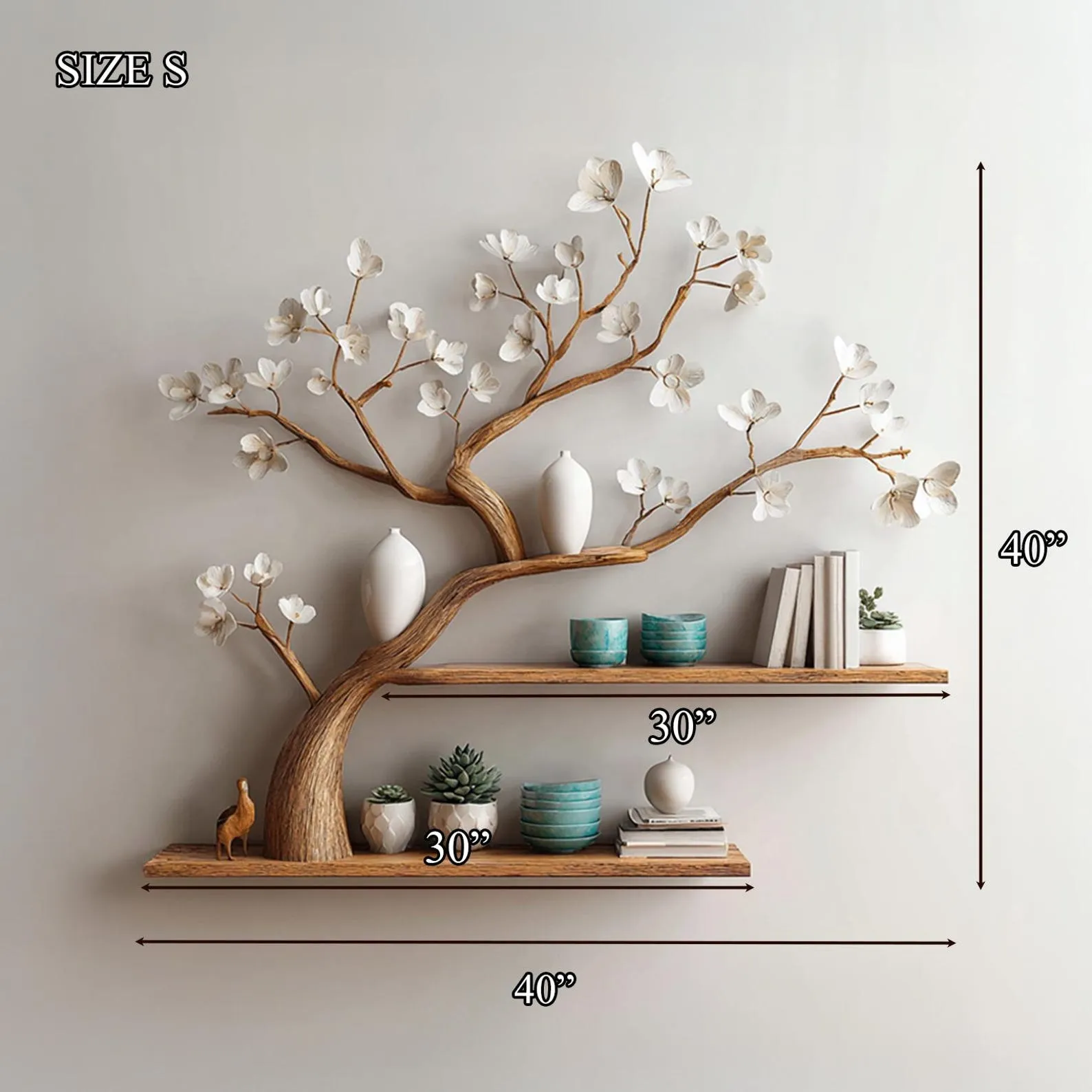 Solid driftwood branch tree bookshelf custom floating wood shelf book rack for wall live edge shelf decor living room gift - Image 3