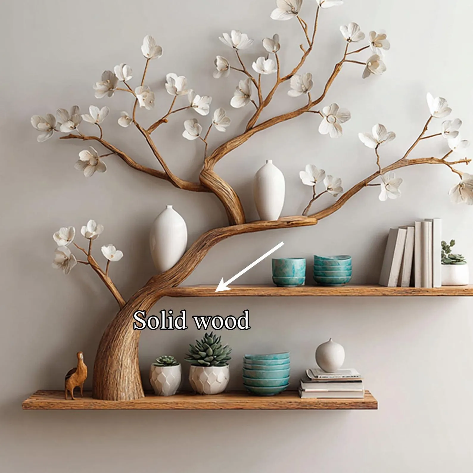 Solid driftwood branch tree bookshelf custom floating wood shelf book rack for wall live edge shelf decor living room gift - Image 6
