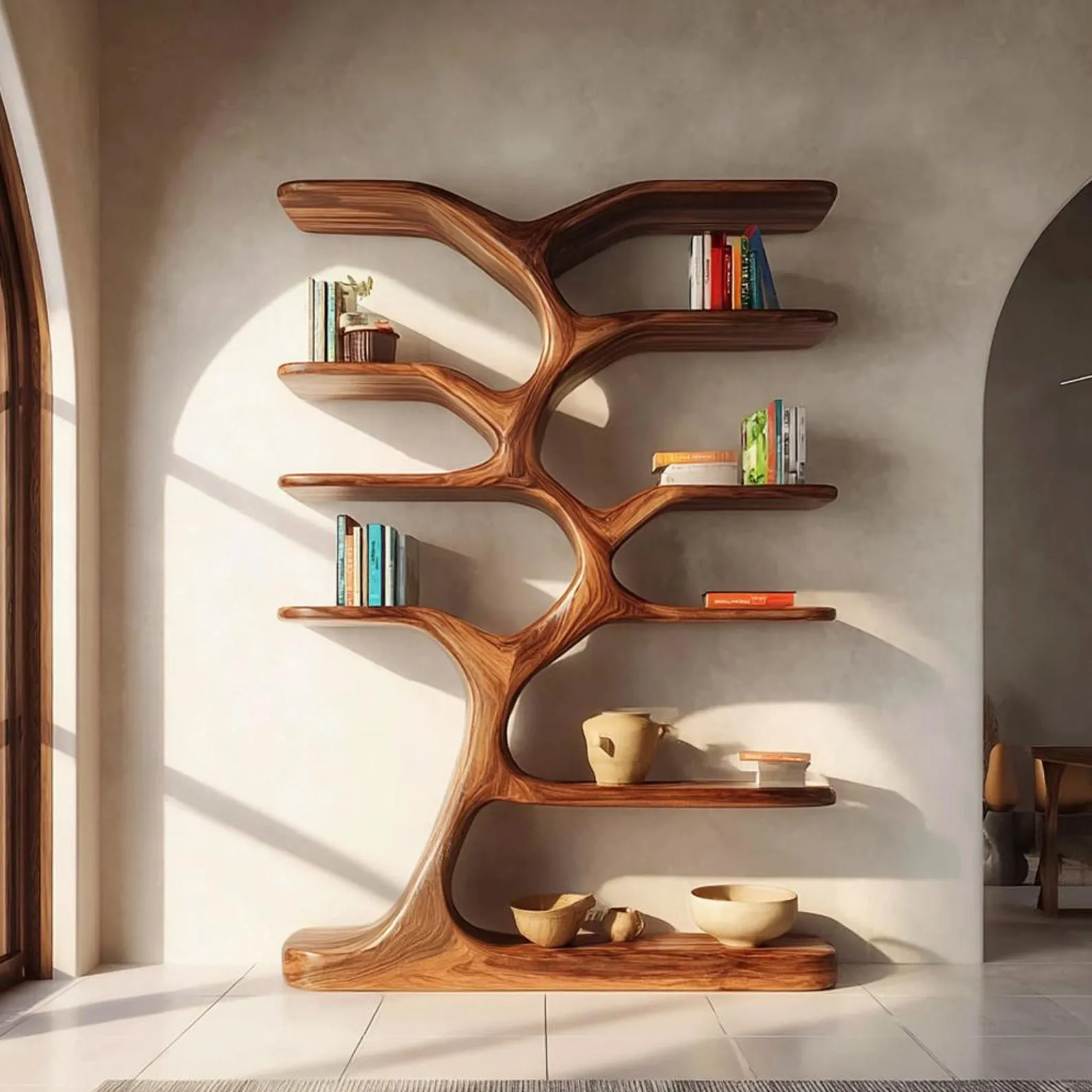 Rustic tree bookshelf solid wood handmade living room decoration tree branch floating corner shelf driftwood natural wooden gift