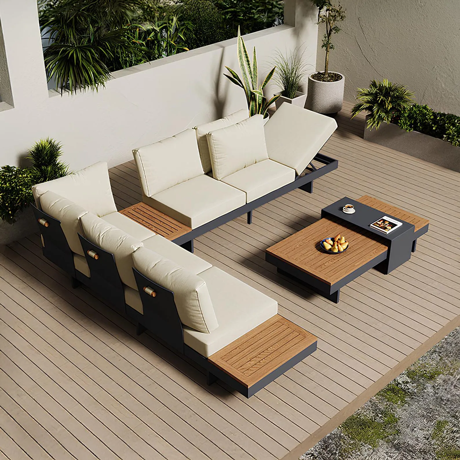 Modern Seater Outdoor Sectional Rustic Wooden Sofa Set Coffee Table Recliner Decor Garden Gift Her