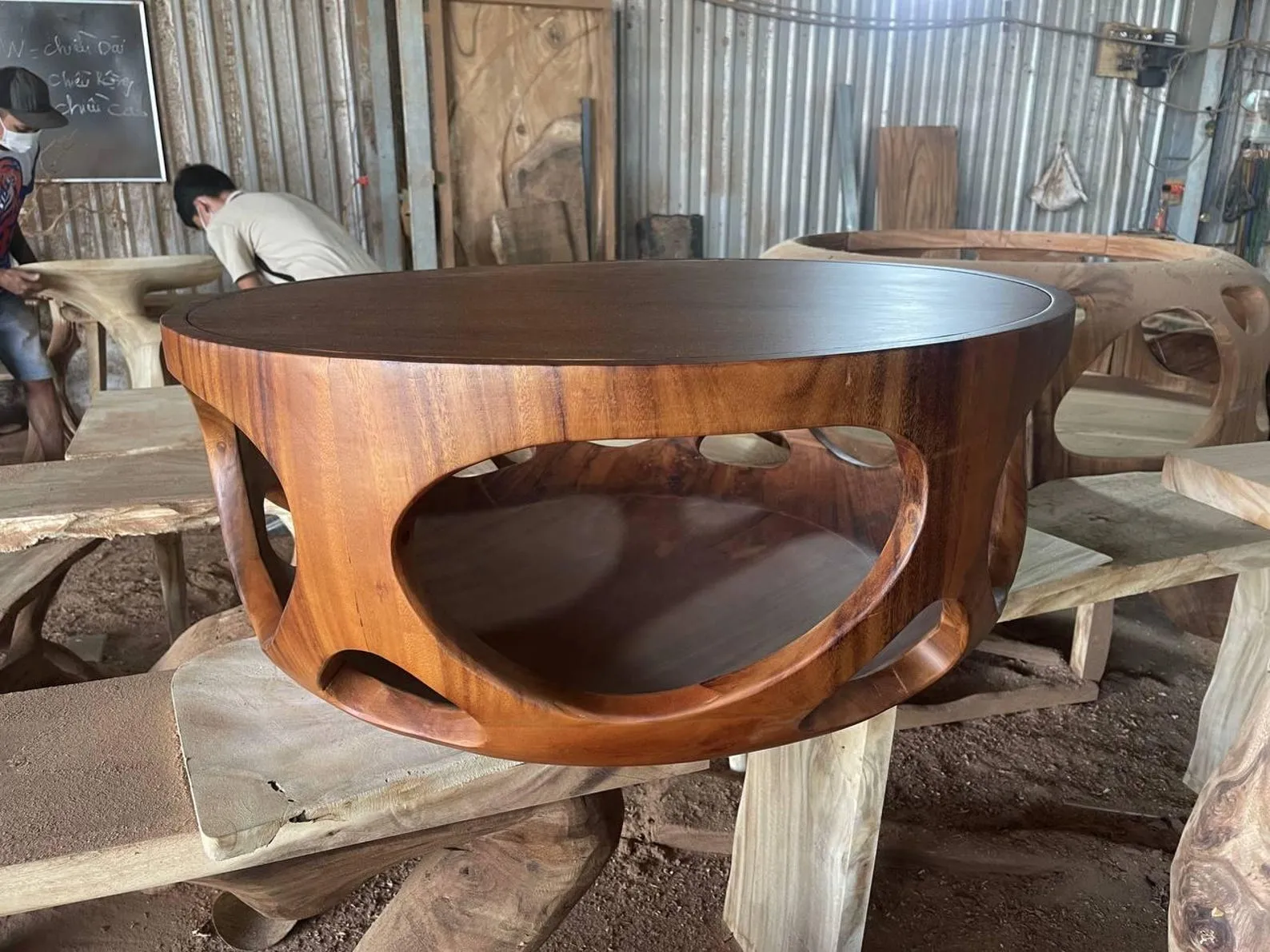 Rustic coffee table solid wood handmade unique wood art wooden coffee table outdoor side table decor living room gift - Image 2