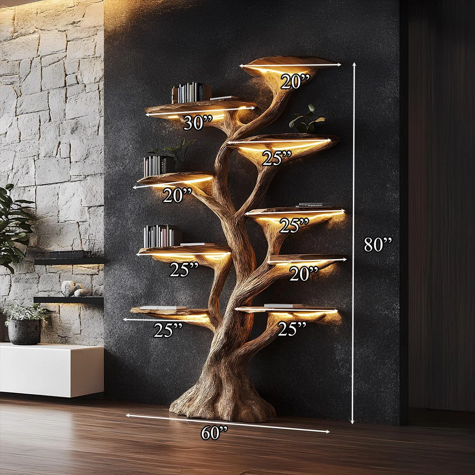 Tree Bookshelf, Rustic Wooden Book Tree Shelf, Unique Wall-Mounted Bookcase, Natural Wood Furniture, Home Office Decor, Custom Shelf Display - Image 3