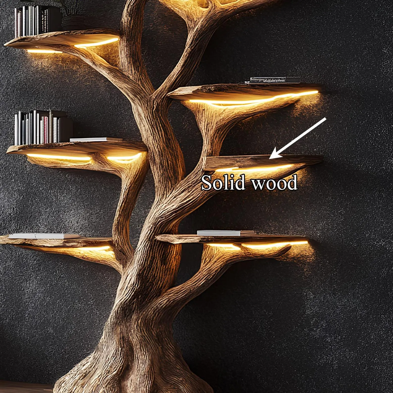 Tree Bookshelf, Rustic Wooden Book Tree Shelf, Unique Wall-Mounted Bookcase, Natural Wood Furniture, Home Office Decor, Custom Shelf Display - Image 4