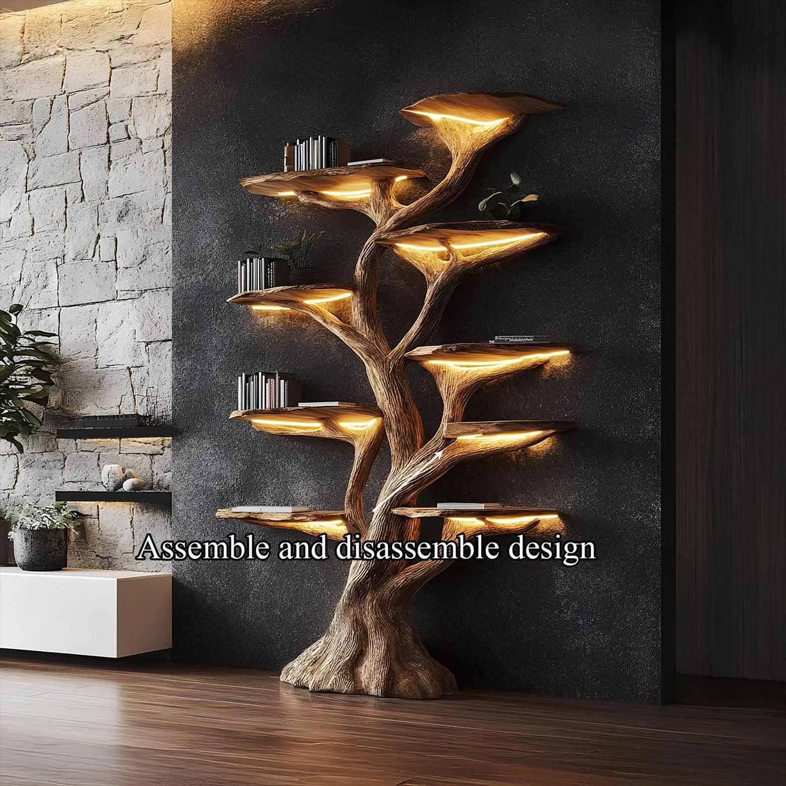 Tree Bookshelf, Rustic Wooden Book Tree Shelf, Unique Wall-Mounted Bookcase, Natural Wood Furniture, Home Office Decor, Custom Shelf Display - Image 5