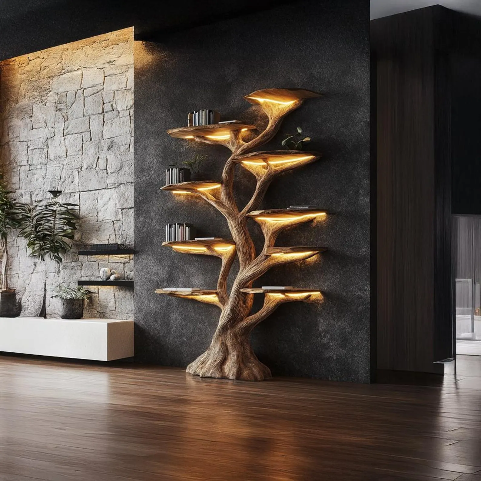 Tree Bookshelf, Rustic Wooden Book Tree Shelf, Unique Wall-Mounted Bookcase, Natural Wood Furniture, Home Office Decor, Custom Shelf Display - Image 6