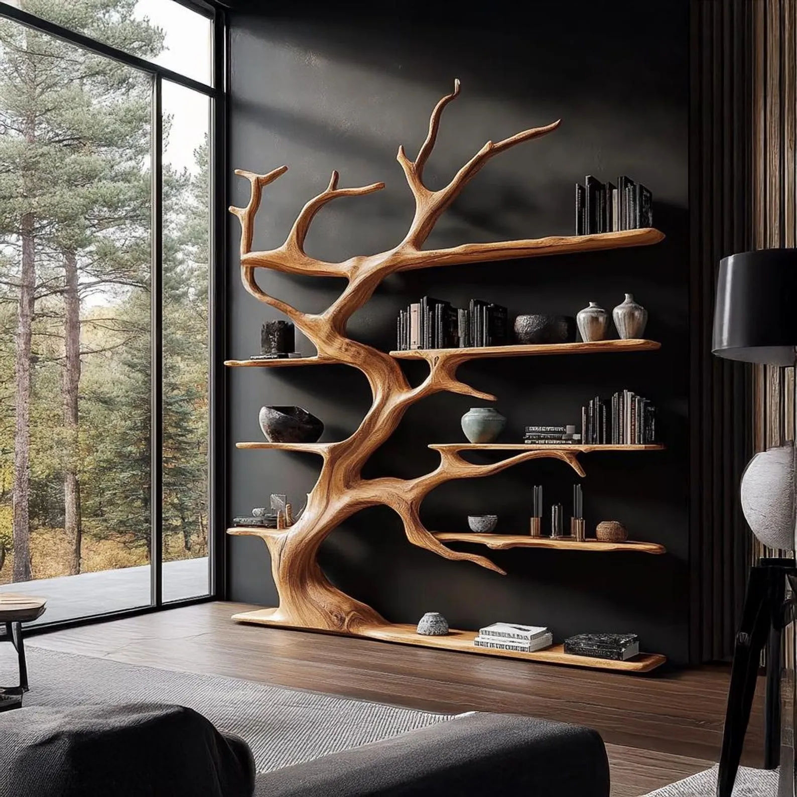 Rustics tree branch bookshelf tree bookcase solid wood bookshelf tree wall art handmade furniture decor home personalized gift