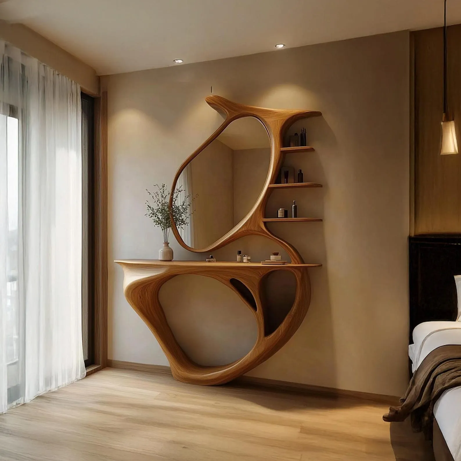 Rustic Wooden Vanity Set with Mirror, Live Edge Vanity with Mirror & Shelves, Handmade Solid Wood Console Table, Farmhouse Bathroom Decor