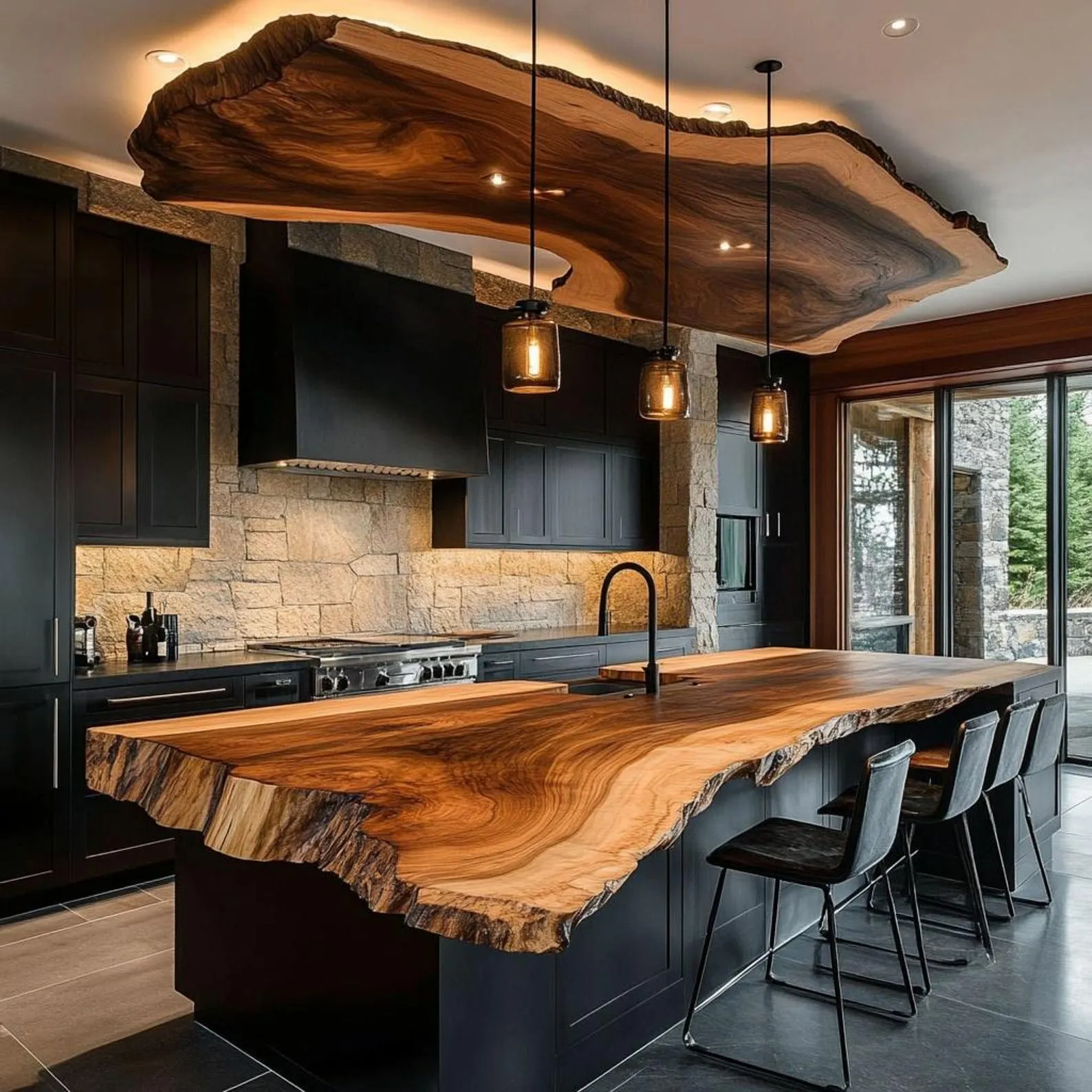 Solid Wood Live Edge Bar Table Custom Kitchen Island Handmade Pub Table Mid Century Modern Dining Table Entryway Console