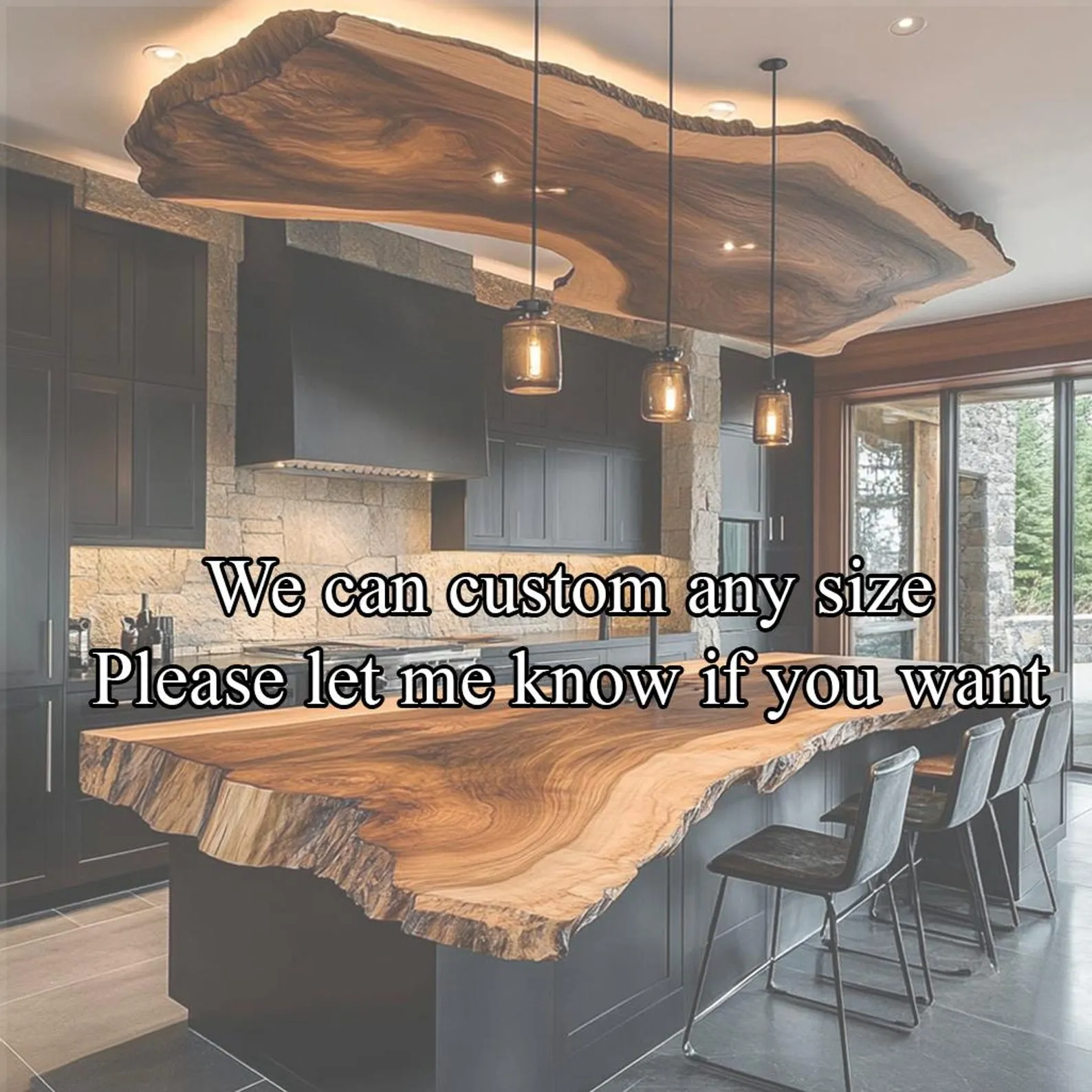 Solid Wood Live Edge Bar Table Custom Kitchen Island Handmade Pub Table Mid Century Modern Dining Table Entryway Console - Image 2