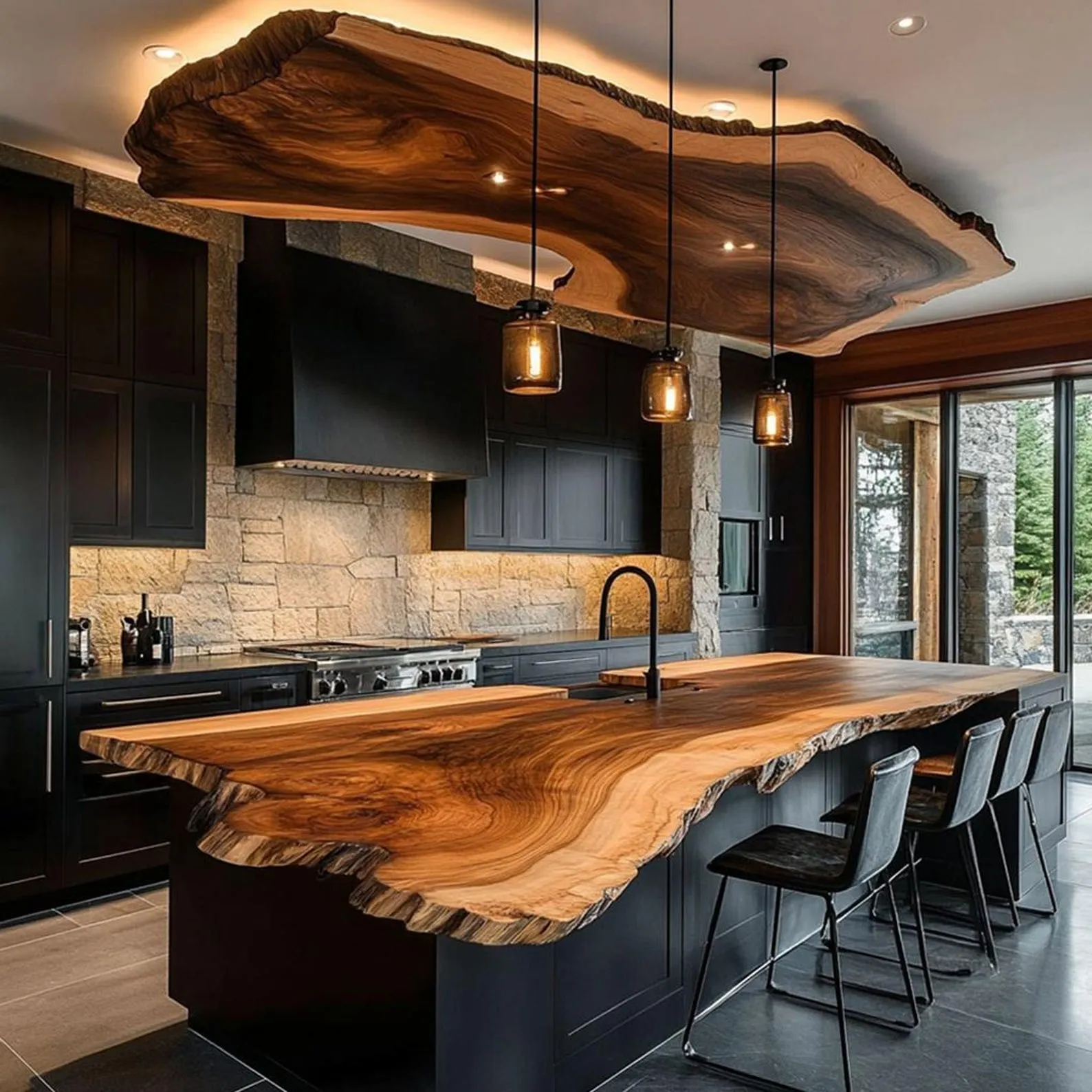 Solid Wood Live Edge Bar Table Custom Kitchen Island Handmade Pub Table Mid Century Modern Dining Table Entryway Console - Image 3