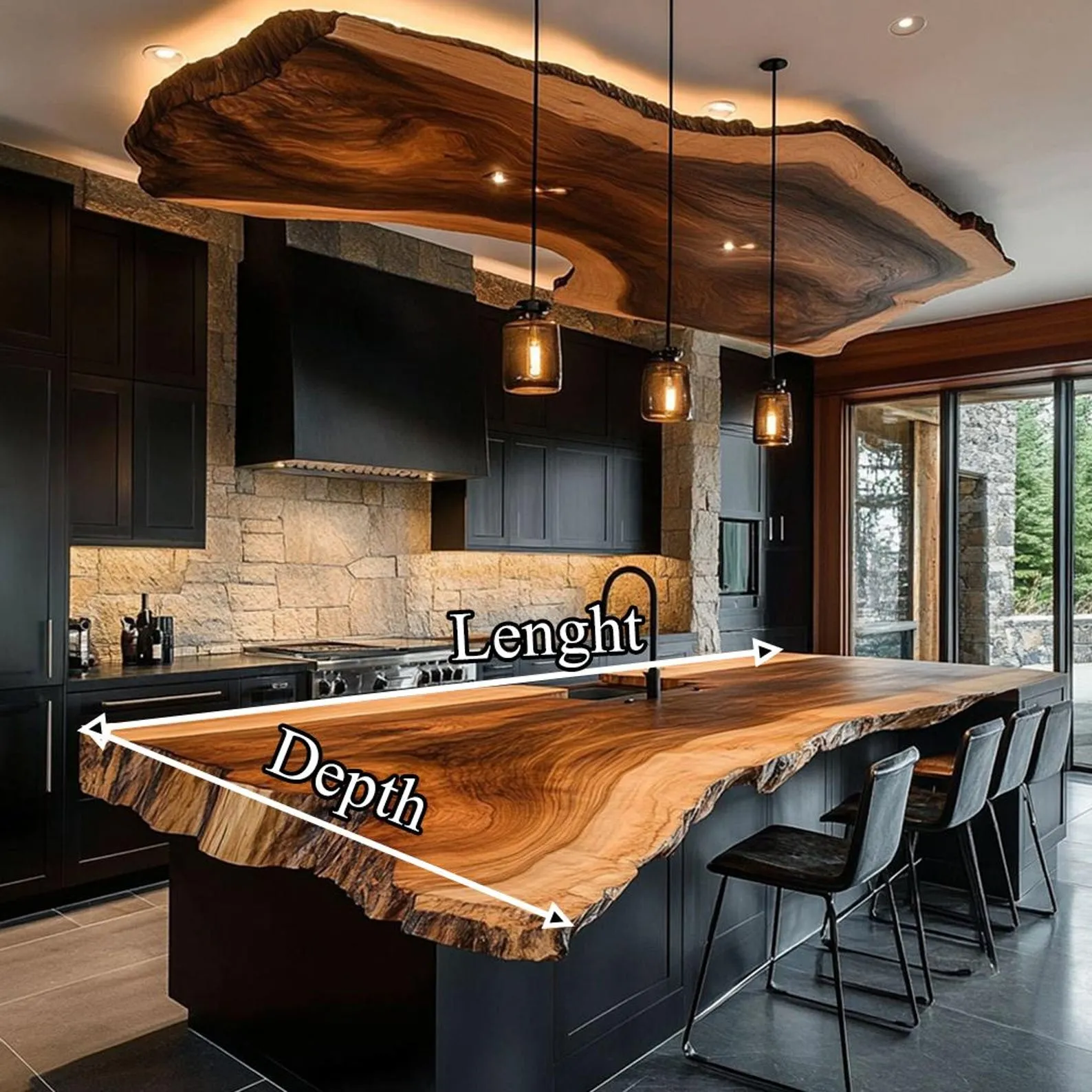 Solid Wood Live Edge Bar Table Custom Kitchen Island Handmade Pub Table Mid Century Modern Dining Table Entryway Console - Image 4