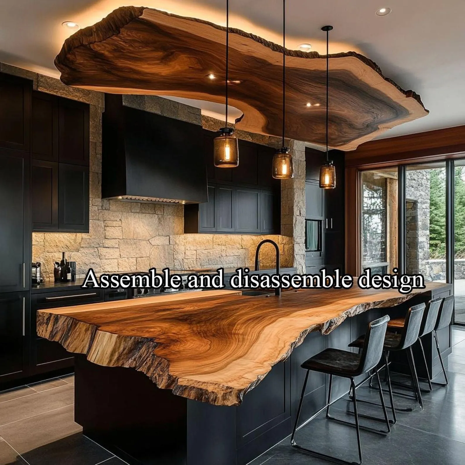 Solid Wood Live Edge Bar Table Custom Kitchen Island Handmade Pub Table Mid Century Modern Dining Table Entryway Console - Image 7