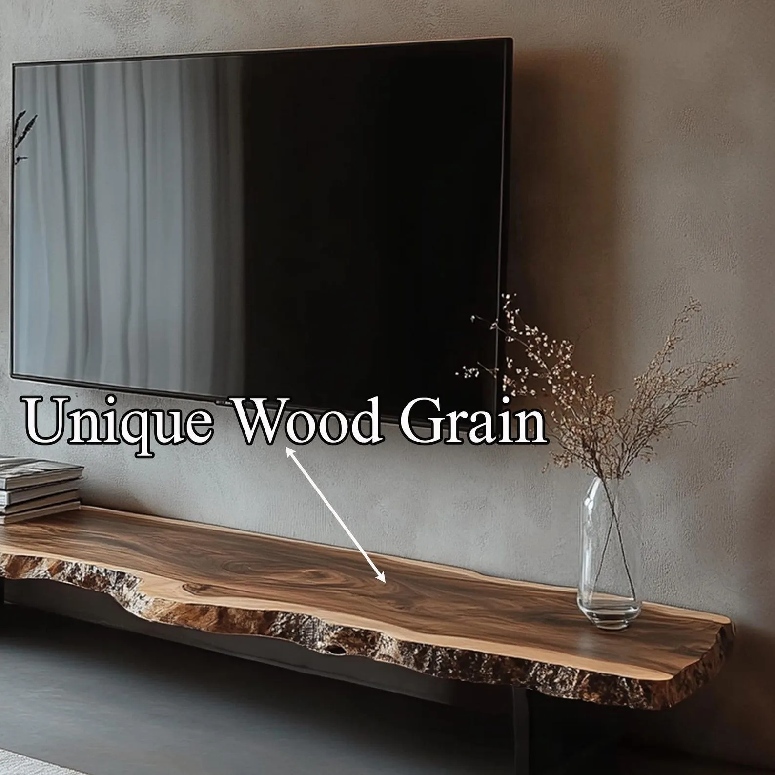 Rustic Live Edge TV Stand, Solid Walnut Floating Shelf Console, Natural Wood Media Cabinet, Handmade Wooden TV Bench with Unique Grain - Image 3