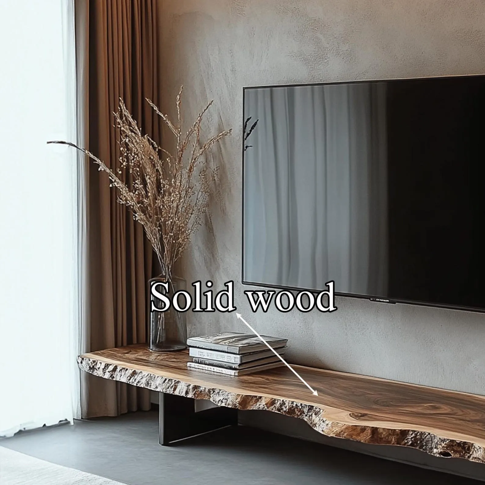 Rustic Live Edge TV Stand, Solid Walnut Floating Shelf Console, Natural Wood Media Cabinet, Handmade Wooden TV Bench with Unique Grain - Image 4