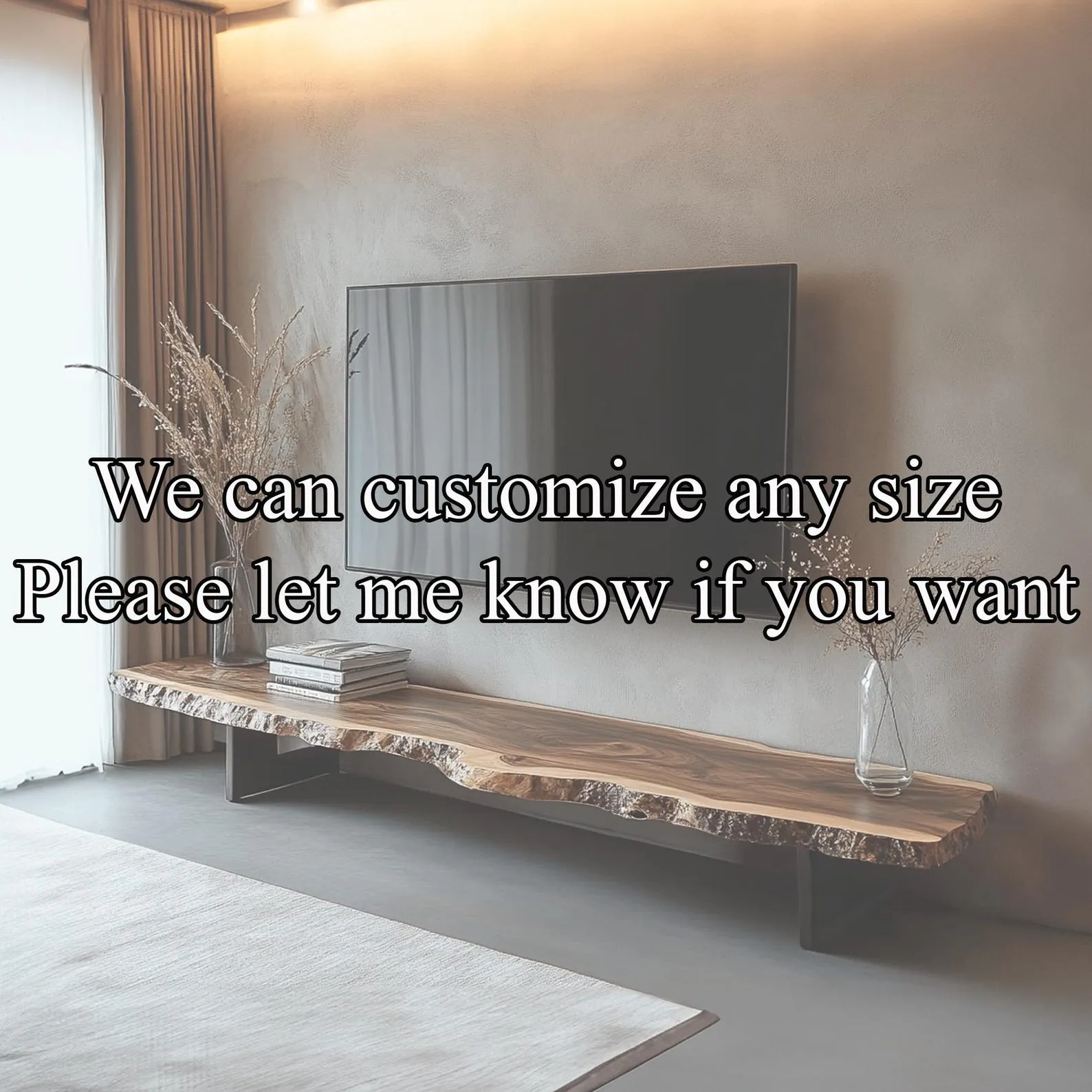 Rustic Live Edge TV Stand, Solid Walnut Floating Shelf Console, Natural Wood Media Cabinet, Handmade Wooden TV Bench with Unique Grain - Image 5