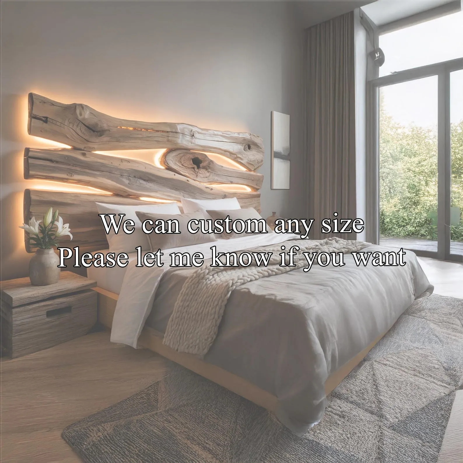 Custom Natural Wood Headboard, Solid Wood Headboard, Wood Wall Decor Perfect for Unique Bedroom Decor - Image 3