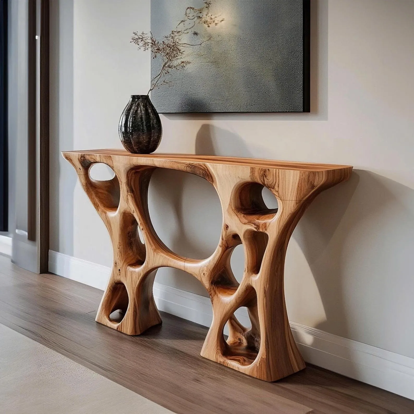 Live Edge Wooden Console Table, Narrow Entryway Table with Shelf, Rustic Wall Table for TV Unit, Antique Accent Side Table or Dressing Table