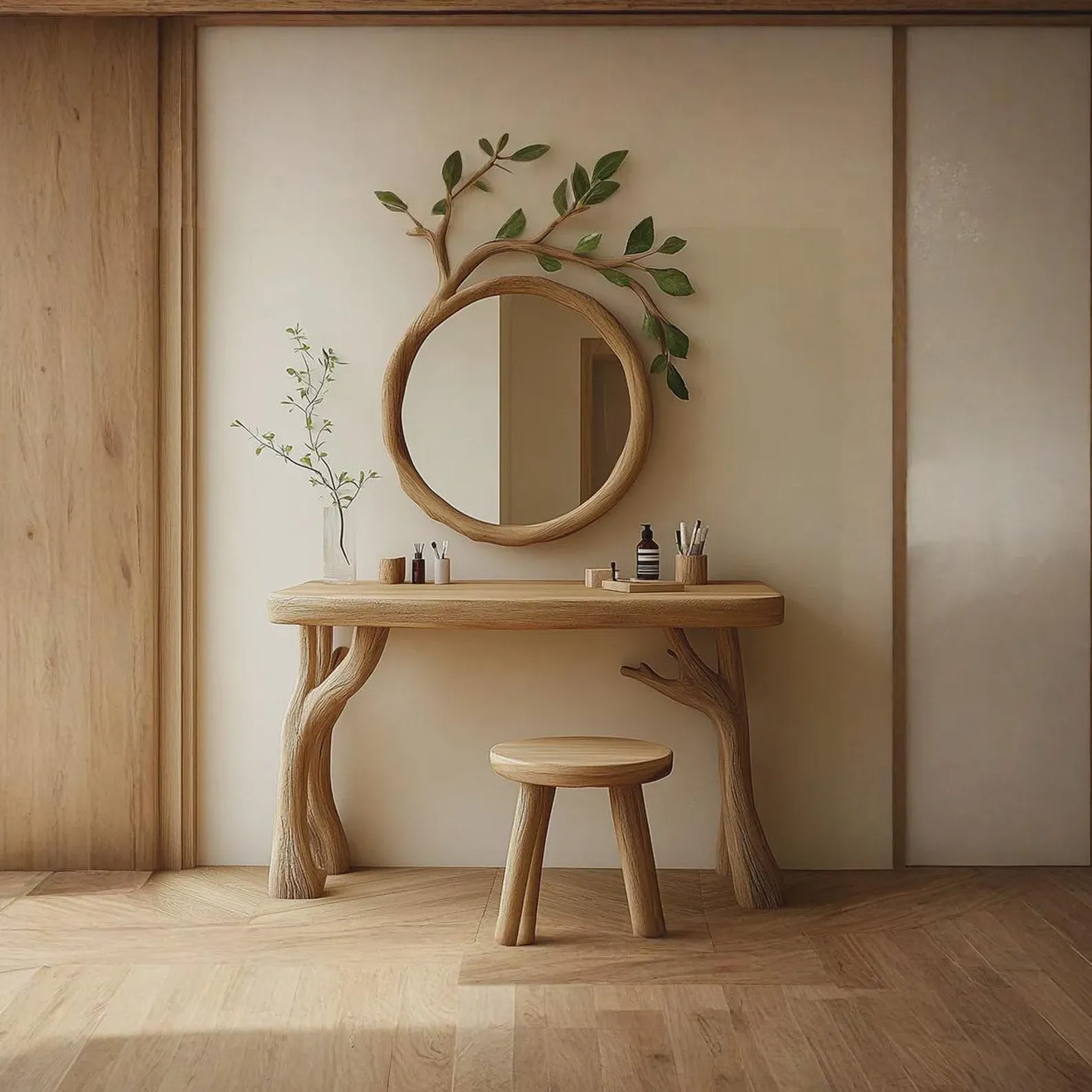 Unique Tree Branch Vanity Table & Mirror Set Handmade Solid Wood Dressing Table Rustic Natural Wood Furniture Gift for Her