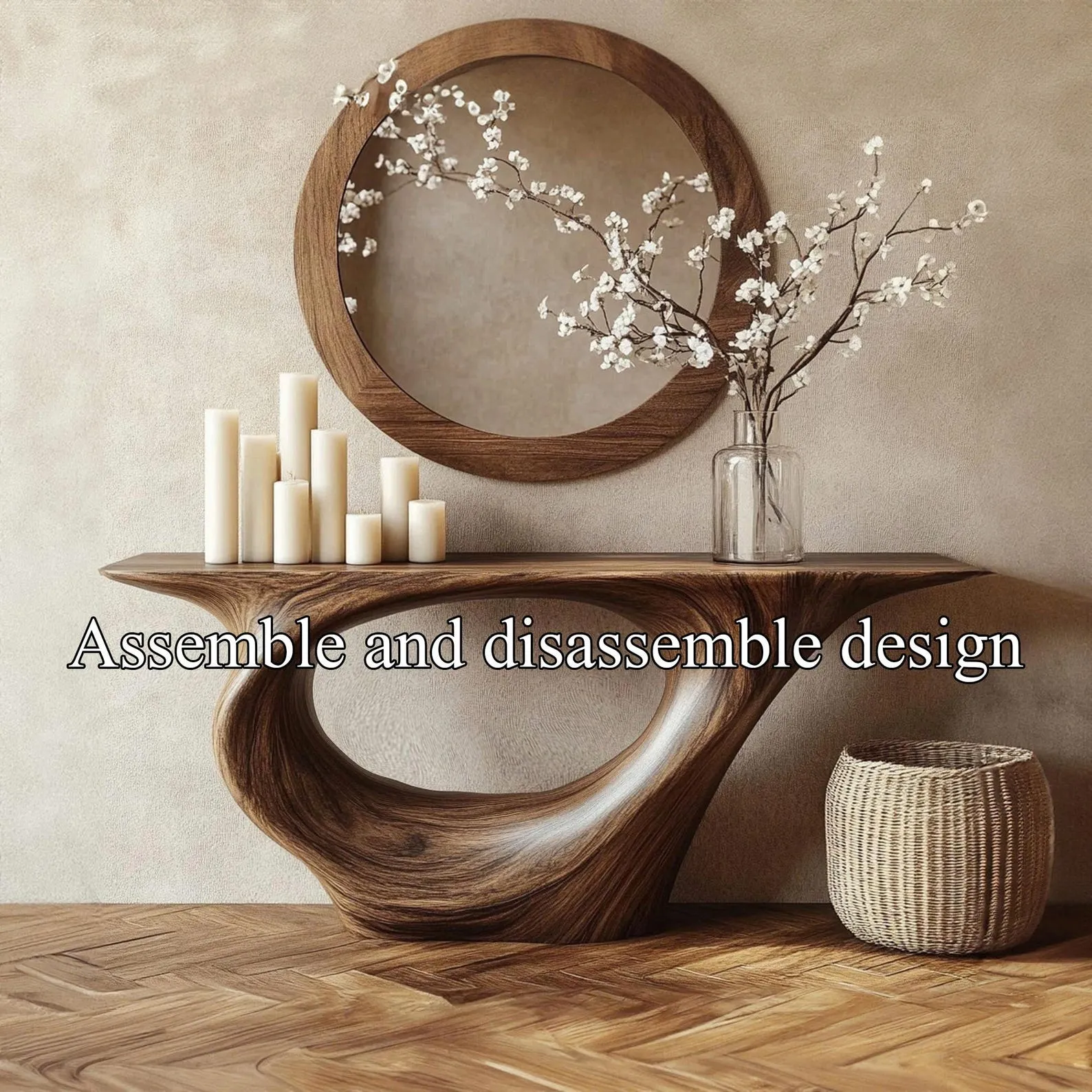 Sculptural Wood Console Table Natural Driftwood Inspired Design Handmade Unique Entryway Decor Bespoke Solid Wood Furniture - Image 3