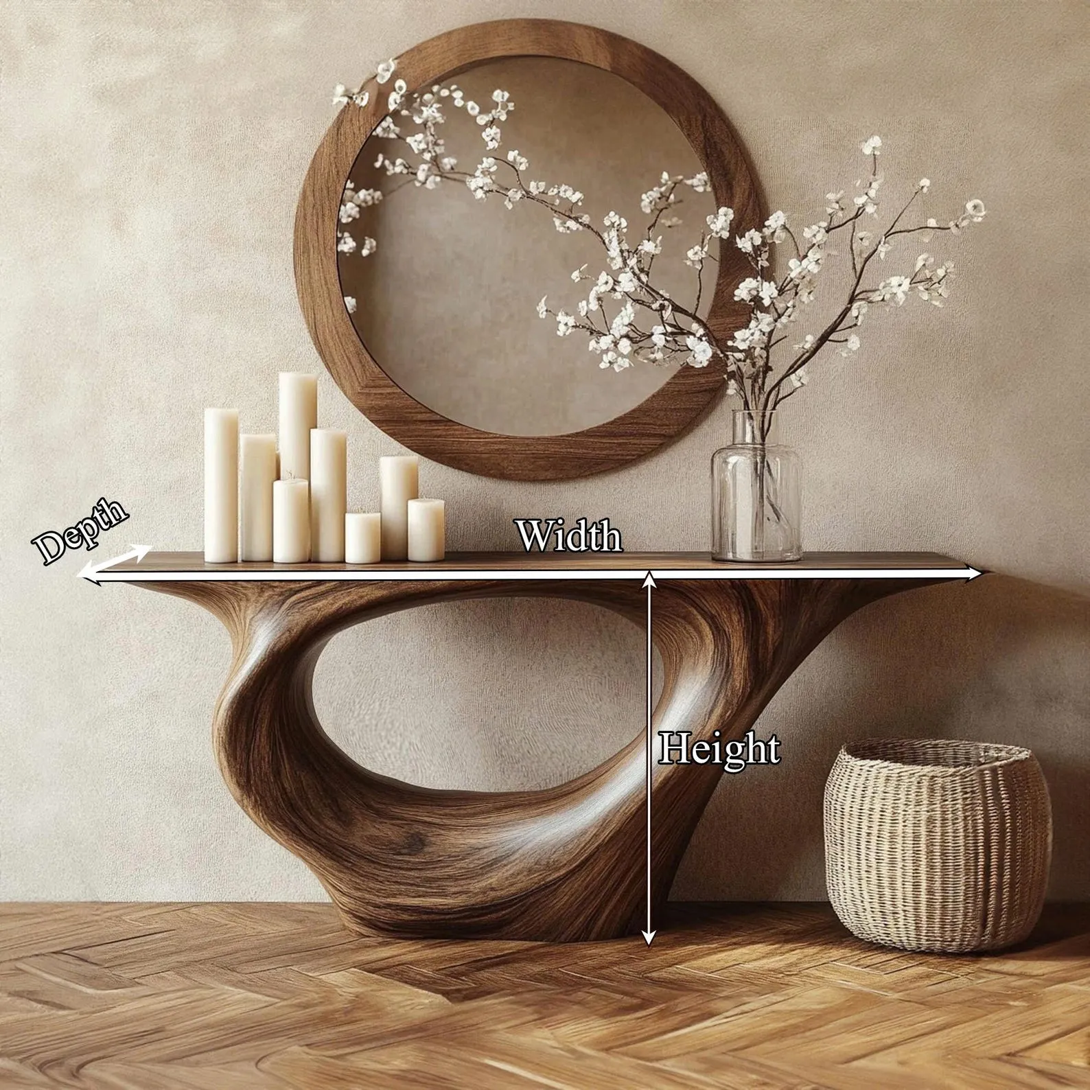 Sculptural Wood Console Table Natural Driftwood Inspired Design Handmade Unique Entryway Decor Bespoke Solid Wood Furniture - Image 4