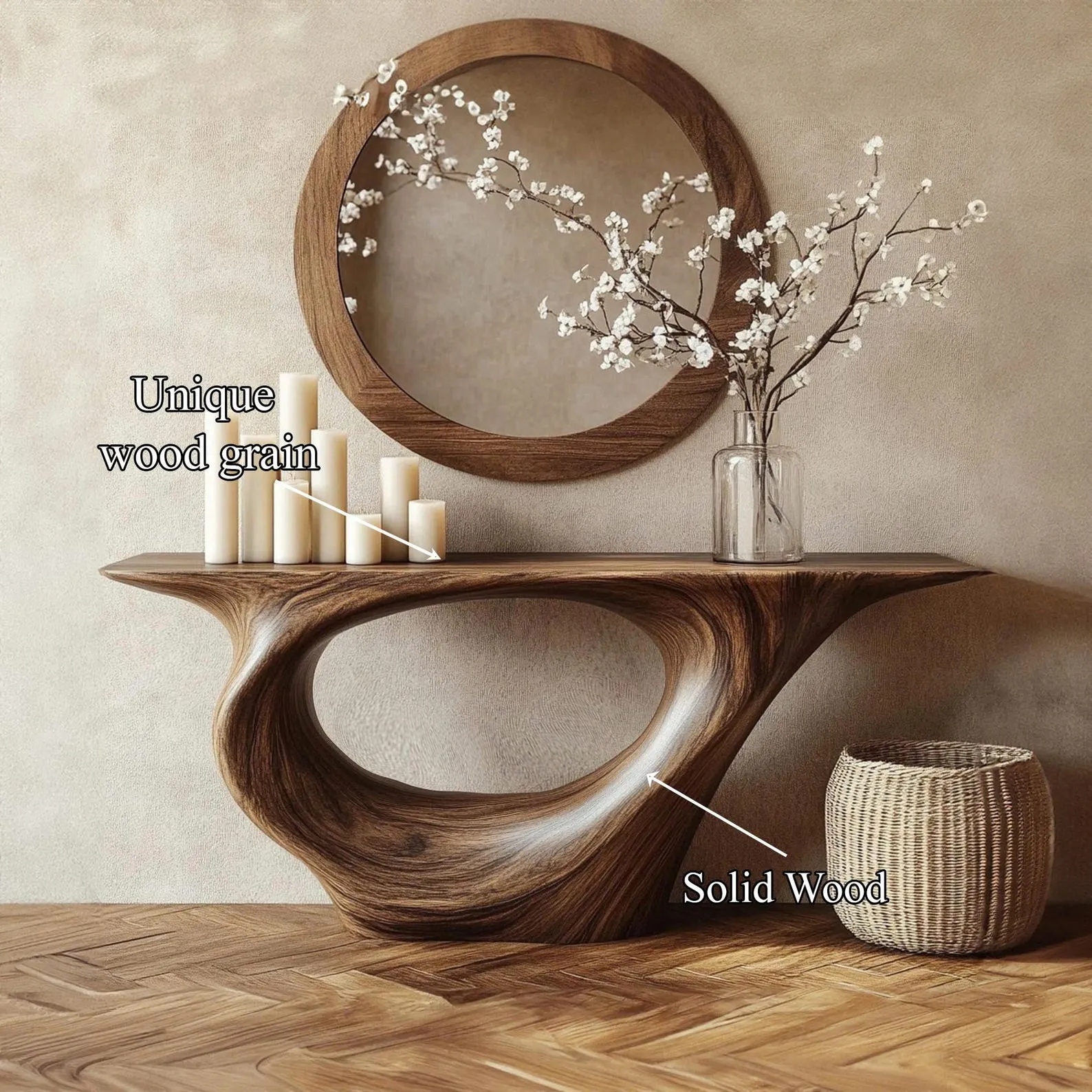 Sculptural Wood Console Table Natural Driftwood Inspired Design Handmade Unique Entryway Decor Bespoke Solid Wood Furniture - Image 5