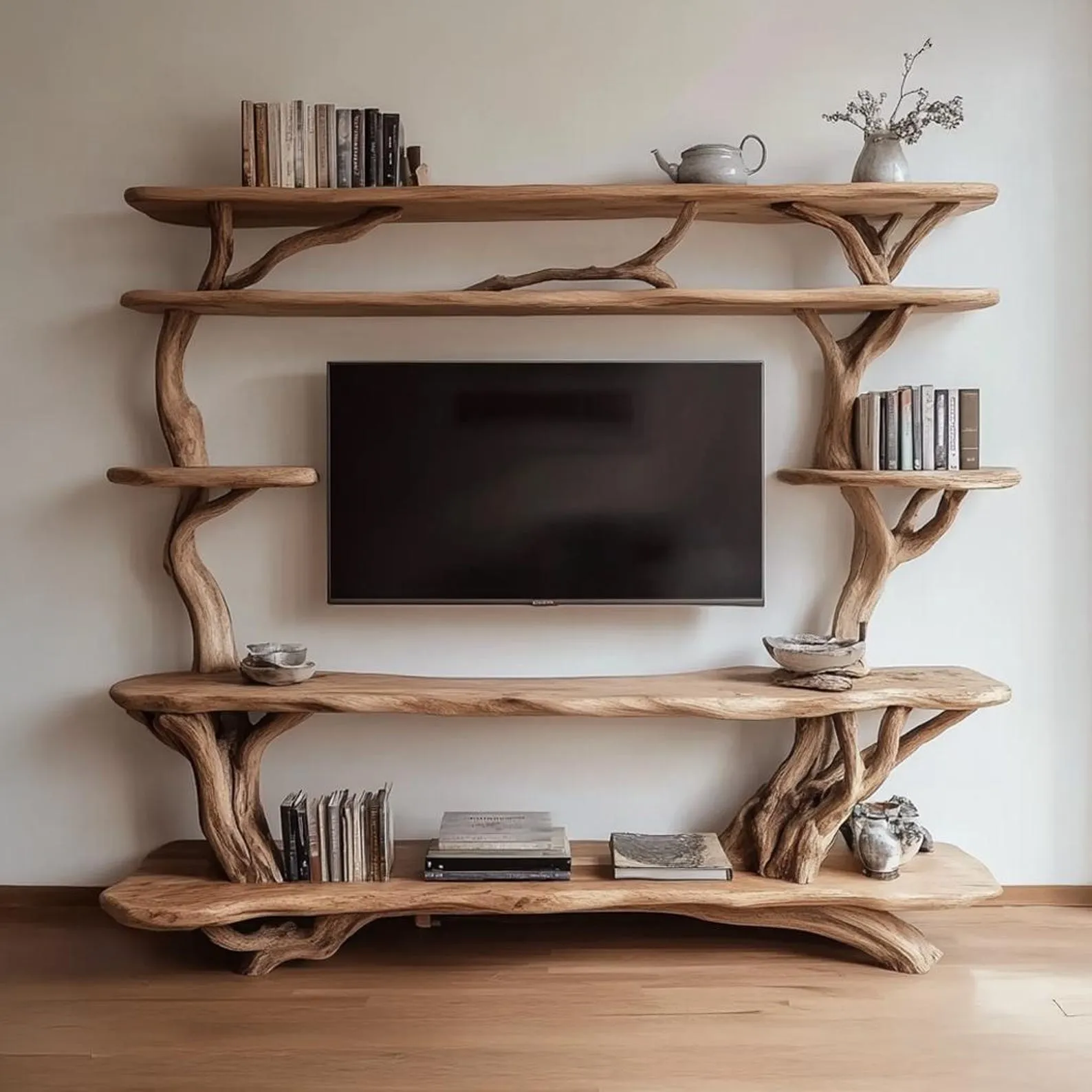 Natural Wood TV Shelves Rustic Style Handmade Assemble and Disassemble Handmade Shelves Living Room Decoration Housewarming Gifts