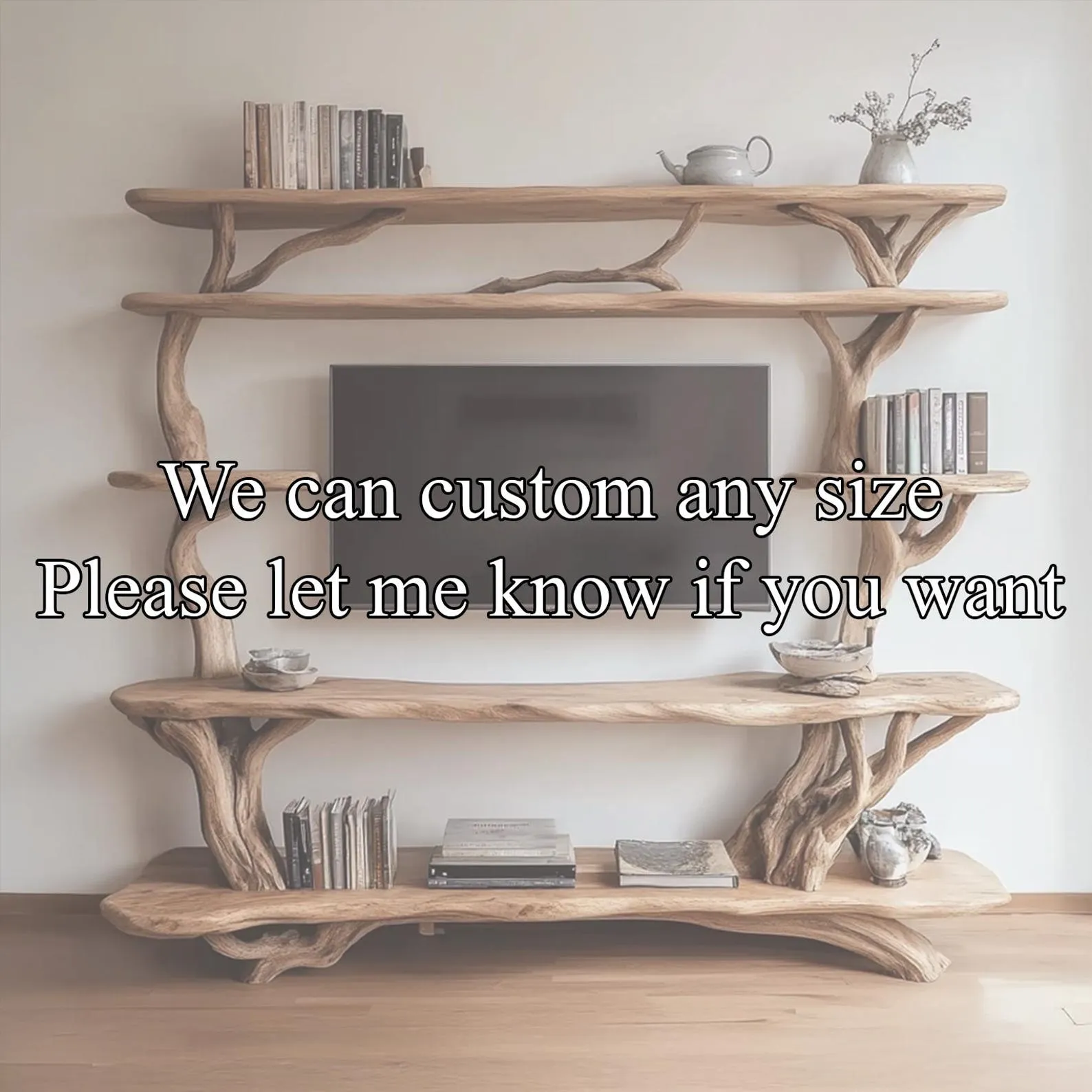 Natural Wood TV Shelves Rustic Style Handmade Assemble and Disassemble Handmade Shelves Living Room Decoration Housewarming Gifts - Image 4