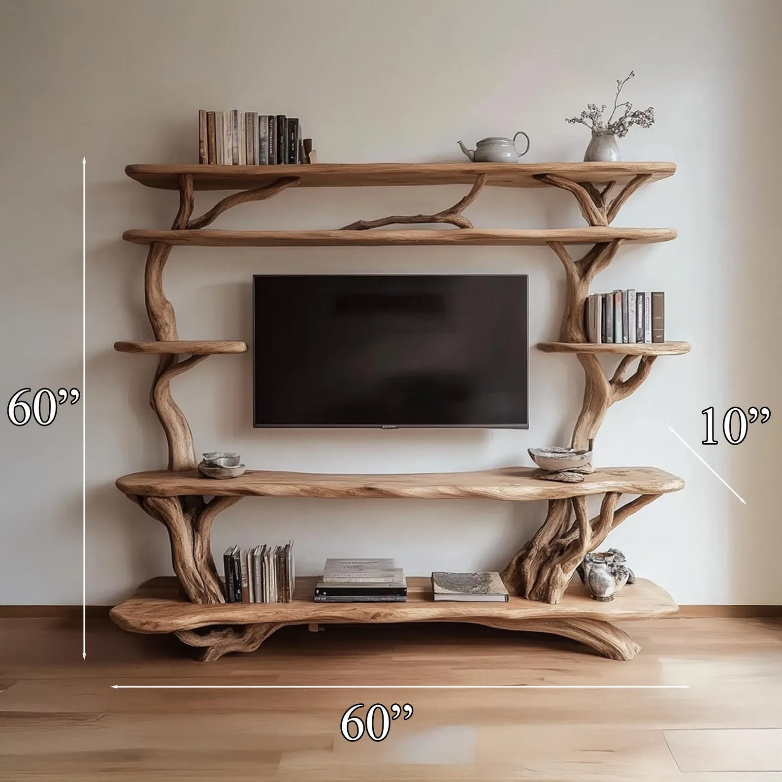 Natural Wood TV Shelves Rustic Style Handmade Assemble and Disassemble Handmade Shelves Living Room Decoration Housewarming Gifts - Image 5