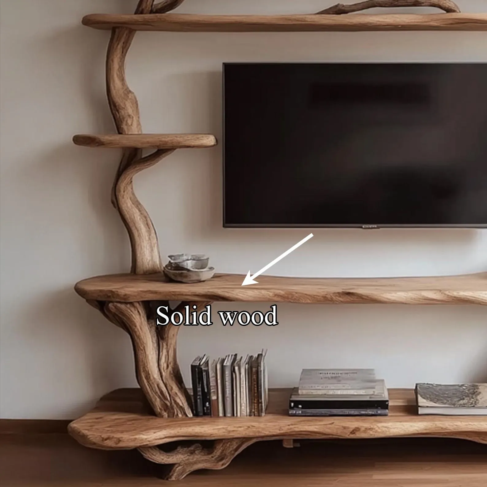 Natural Wood TV Shelves Rustic Style Handmade Assemble and Disassemble Handmade Shelves Living Room Decoration Housewarming Gifts - Image 6