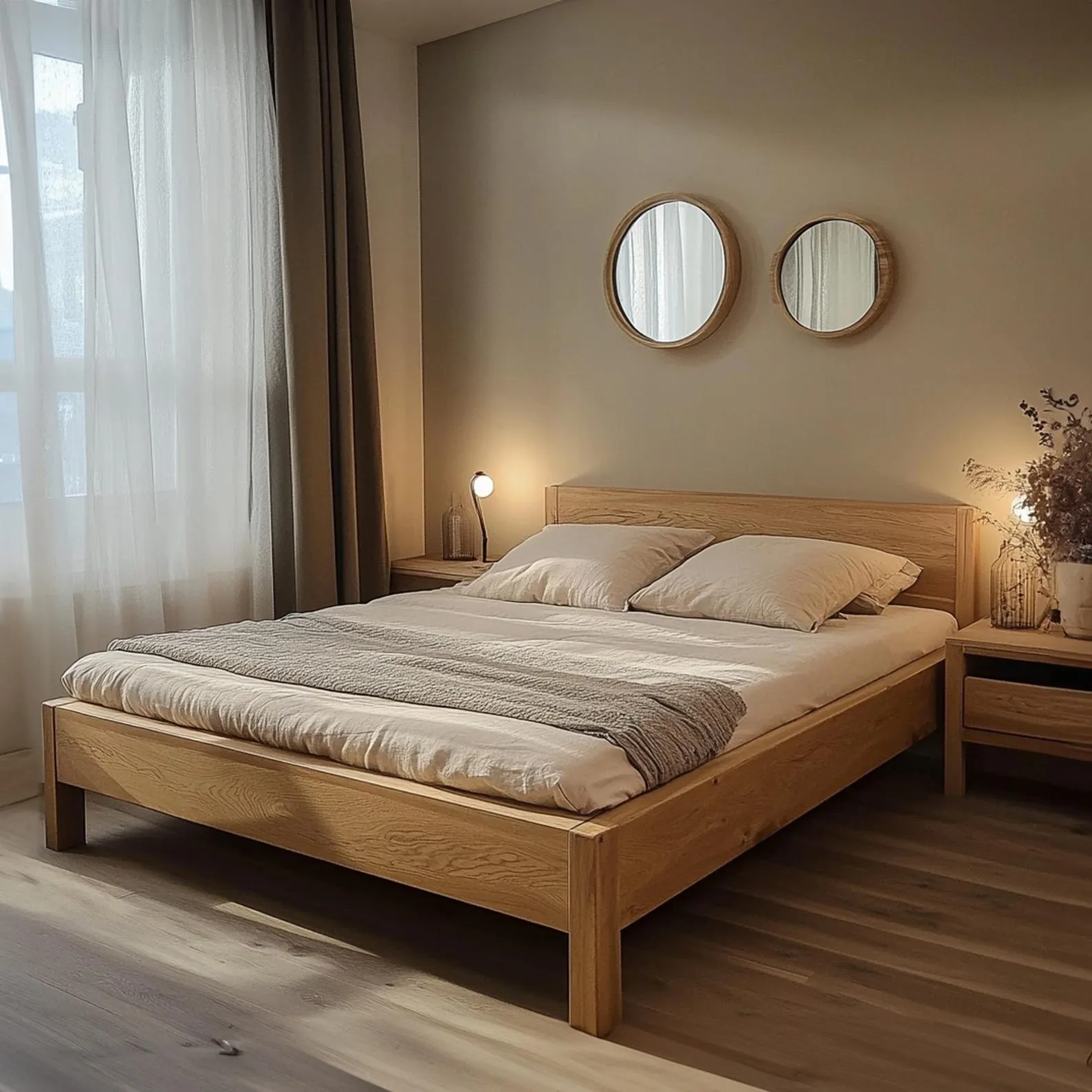 Rustic Solid Wood Bed Frame, Queen/King Platform Bed, Handmade Wood Headboard, Farmhouse Bedroom Furniture