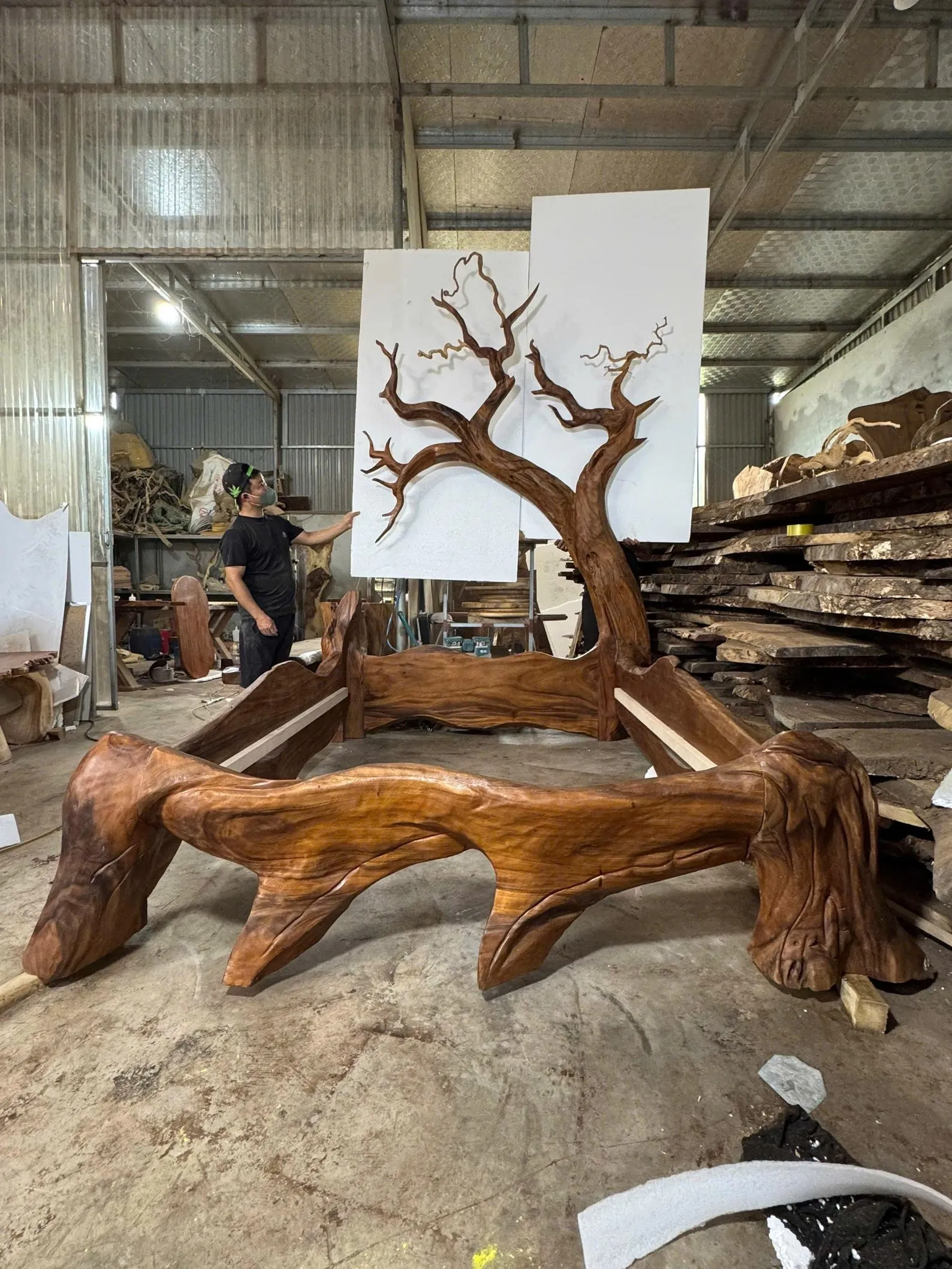 Rustic Solid Wood Bed Frame, Queen/King Platform Bed, Handmade Wood Headboard, Farmhouse Bedroom Furniture - Image 2