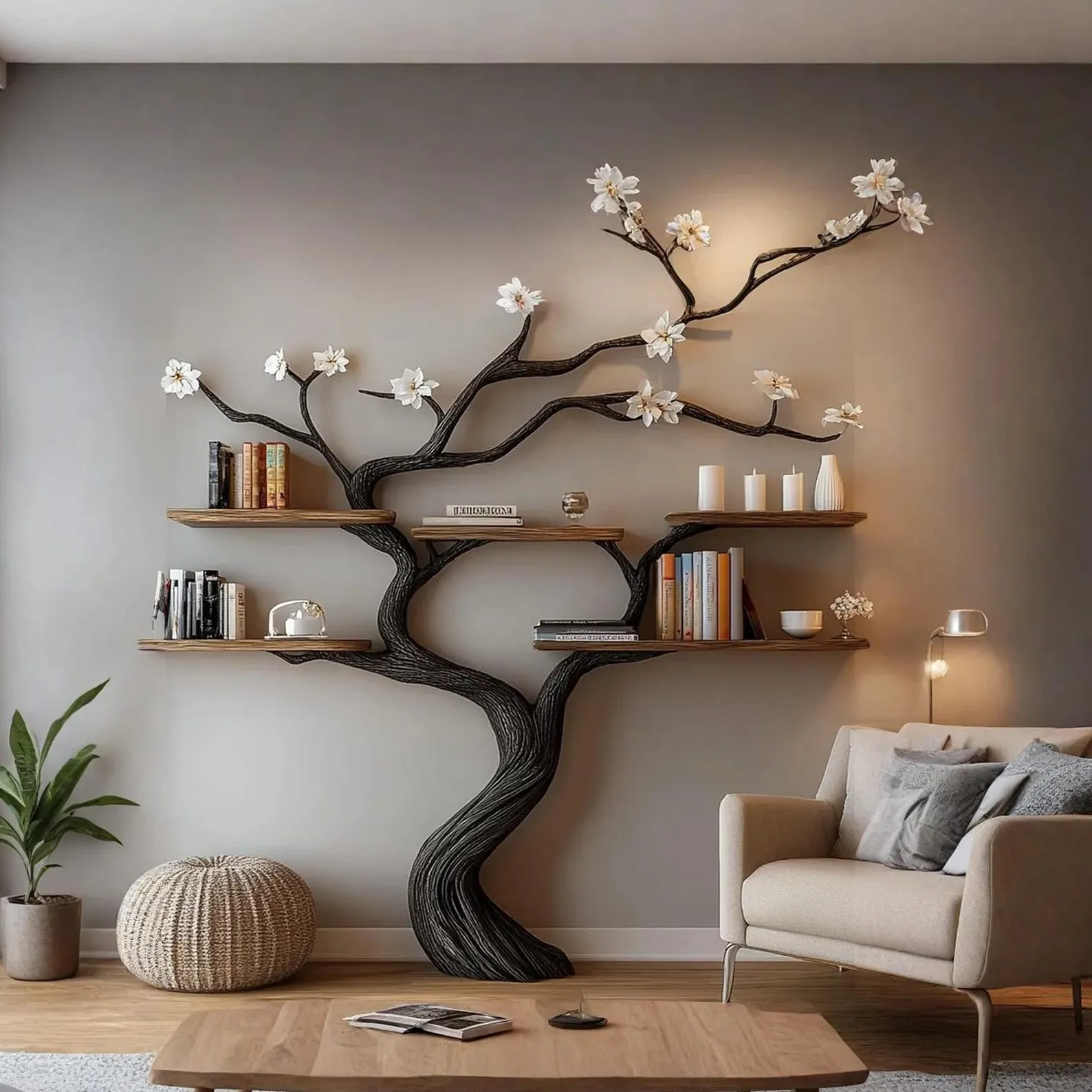 Custom tree bookcase handcrafted tree branch bookshelf unique home decor wall mouted floating shelf wood treeshelf living room gift for her