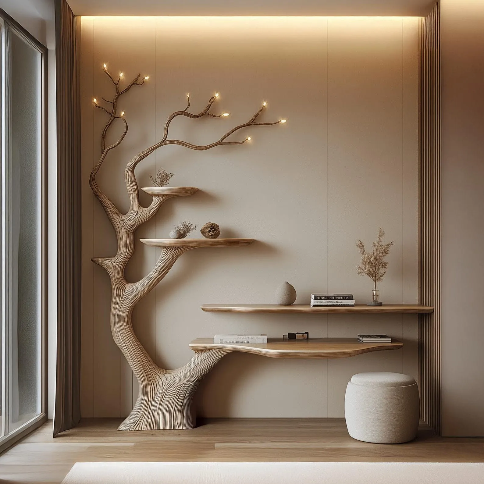 Unique Console Table Style Desk Crafted From Natural Tree Trunks Handcrafted Solid Wood Home Decor Office Decor Gifts