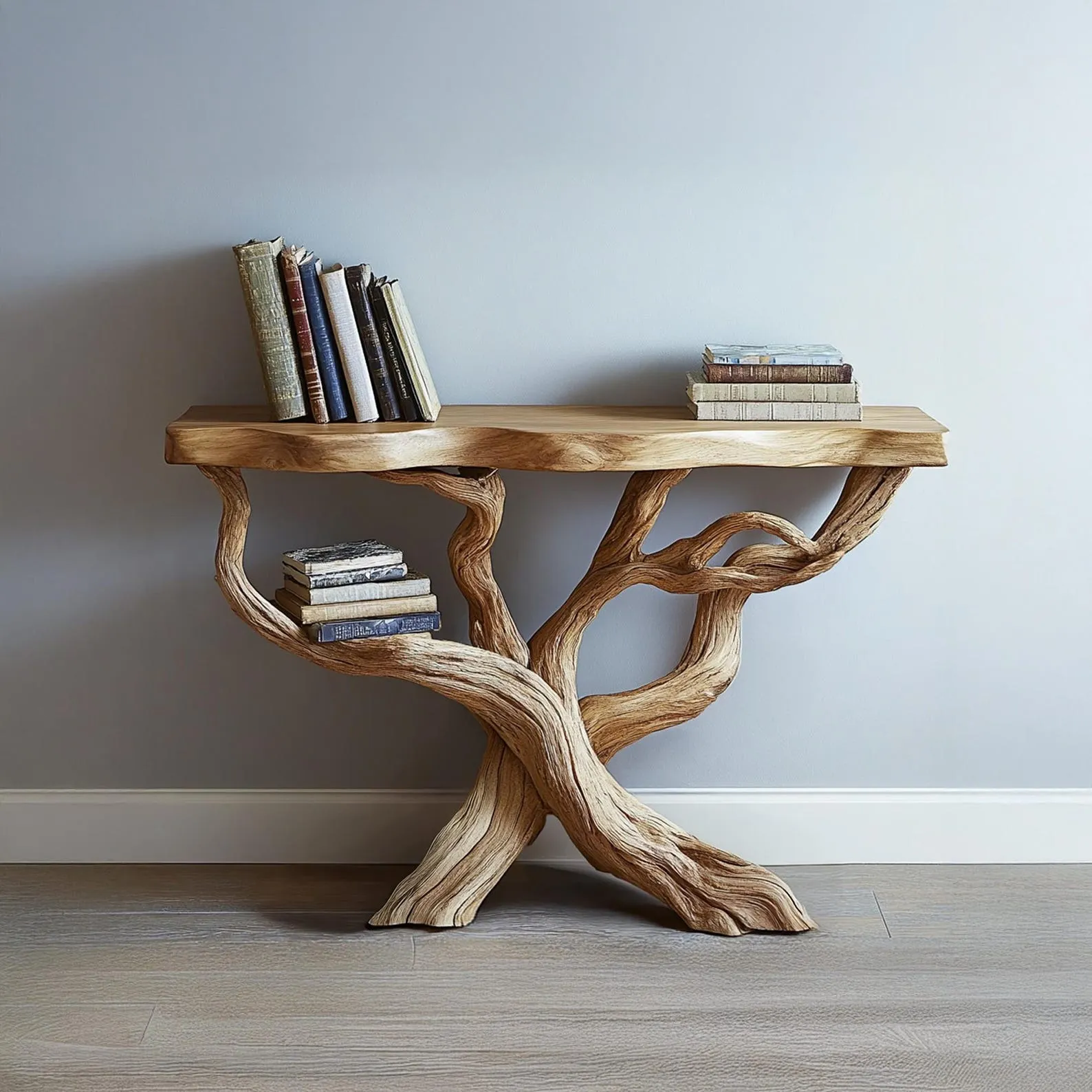 Rustic Console Table Handcrafted Made From Natural Tree Trunks And Solid Wood Natural Style Office Decor Gift