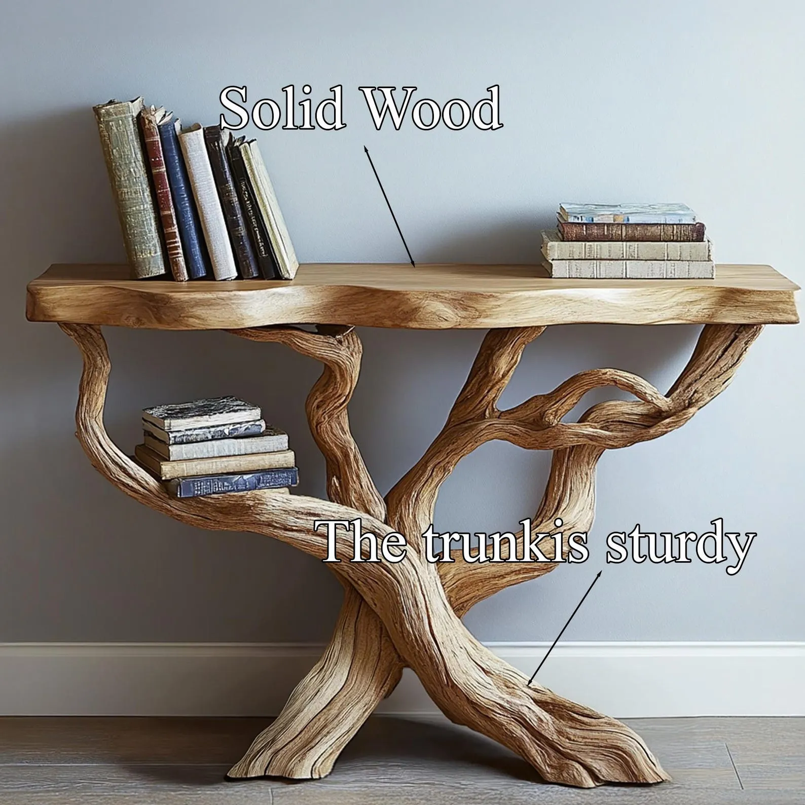 Rustic Console Table Handcrafted Made From Natural Tree Trunks And Solid Wood Natural Style Office Decor Gift - Image 6