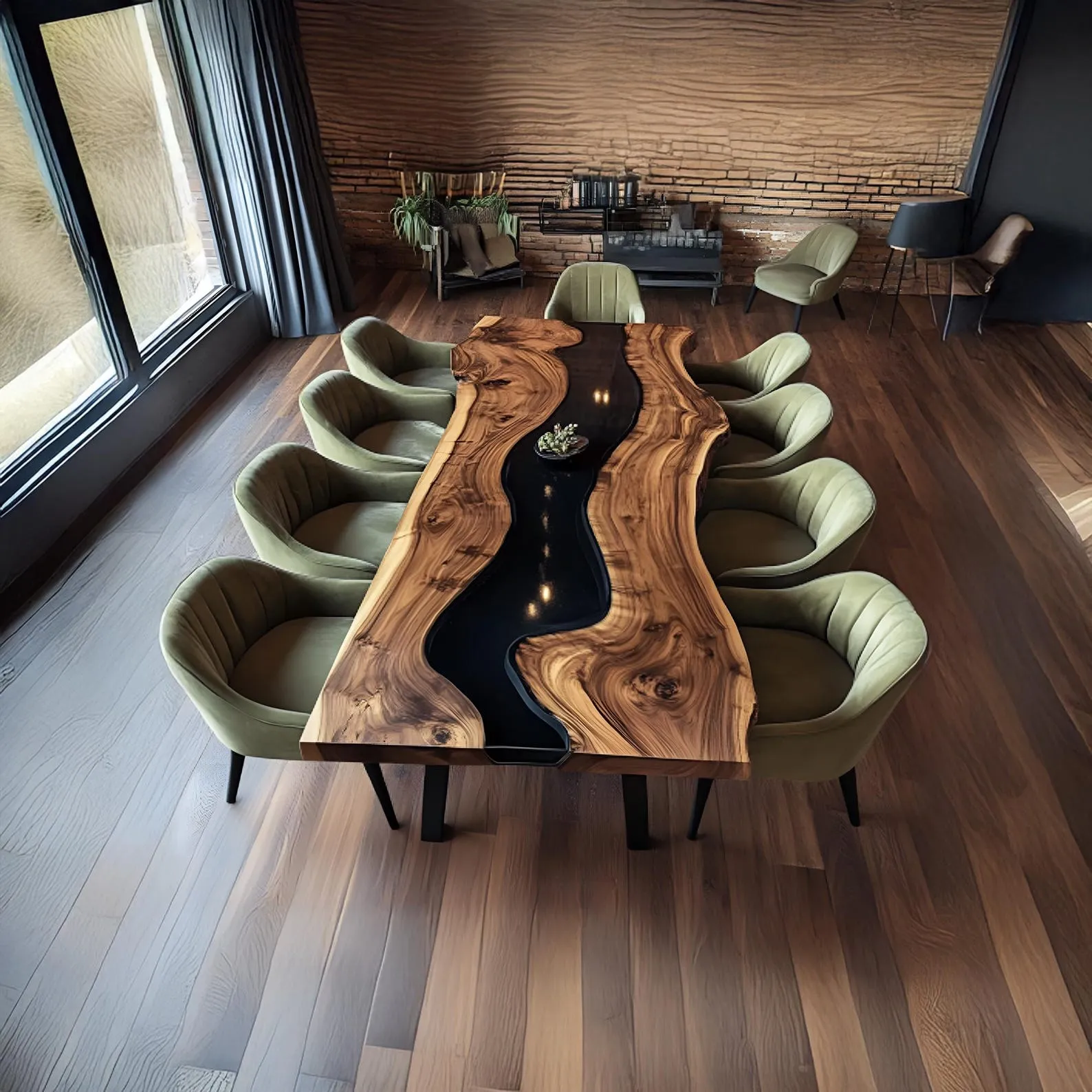 Unique Epoxy Dining Table Handmade Assembly and Disassemble Made from Solid Wood with Unique Wood Grain Home Decor Gift Set