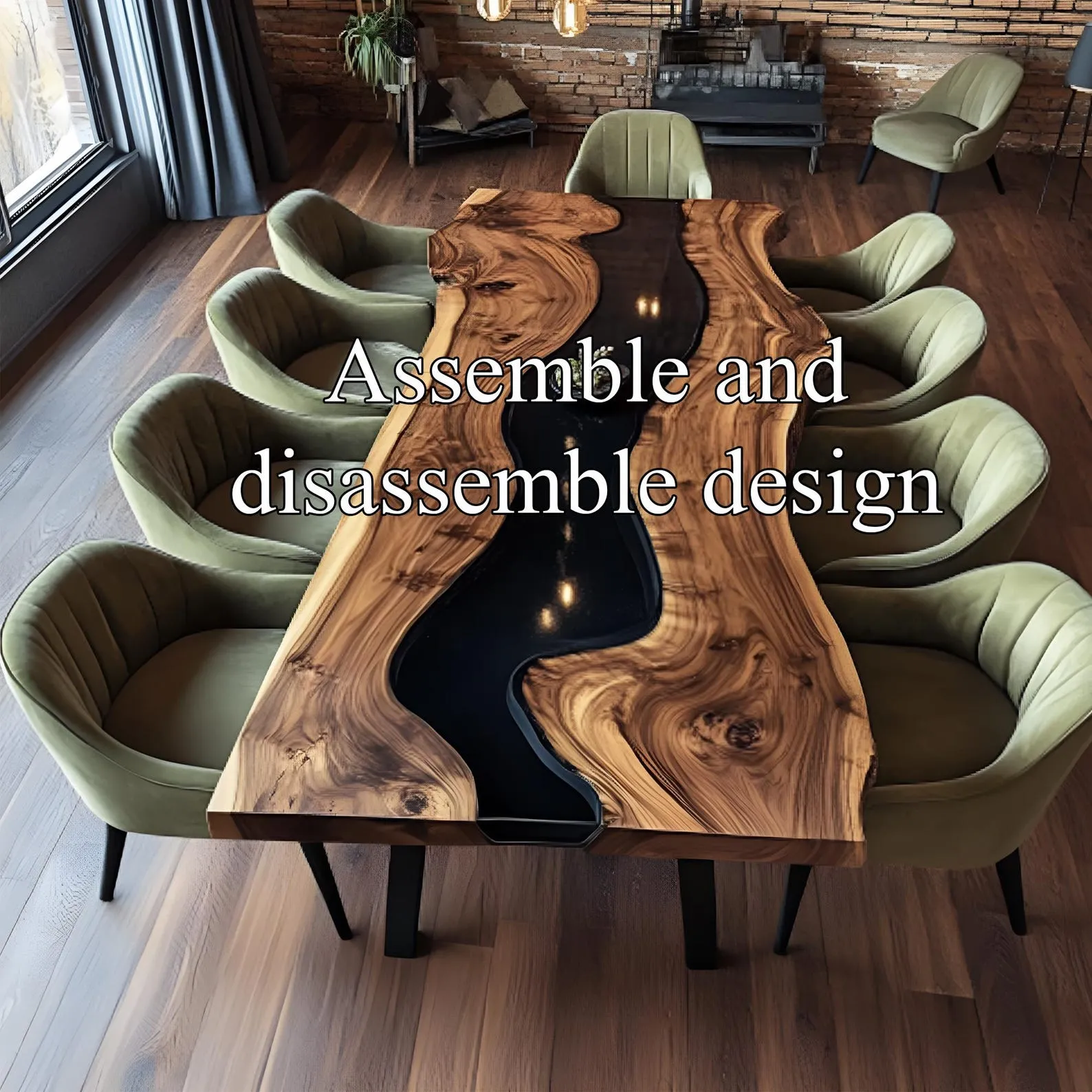 Unique Epoxy Dining Table Handmade Assembly and Disassemble Made from Solid Wood with Unique Wood Grain Home Decor Gift Set - Image 6