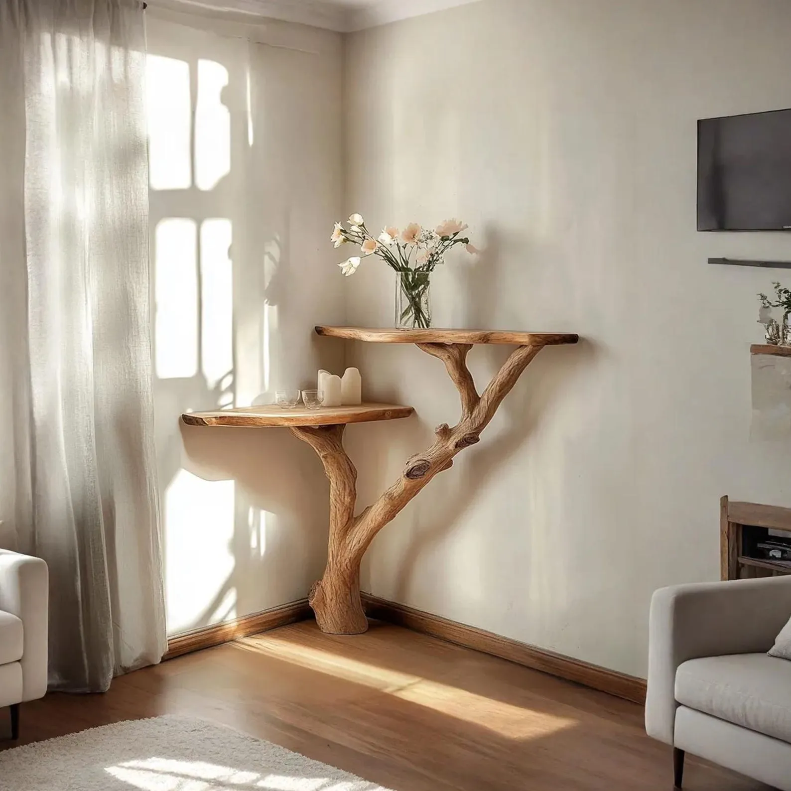 Rustic console table corner solid wood handmade unique bedside table farmhouse table live edge table decor home gift for her