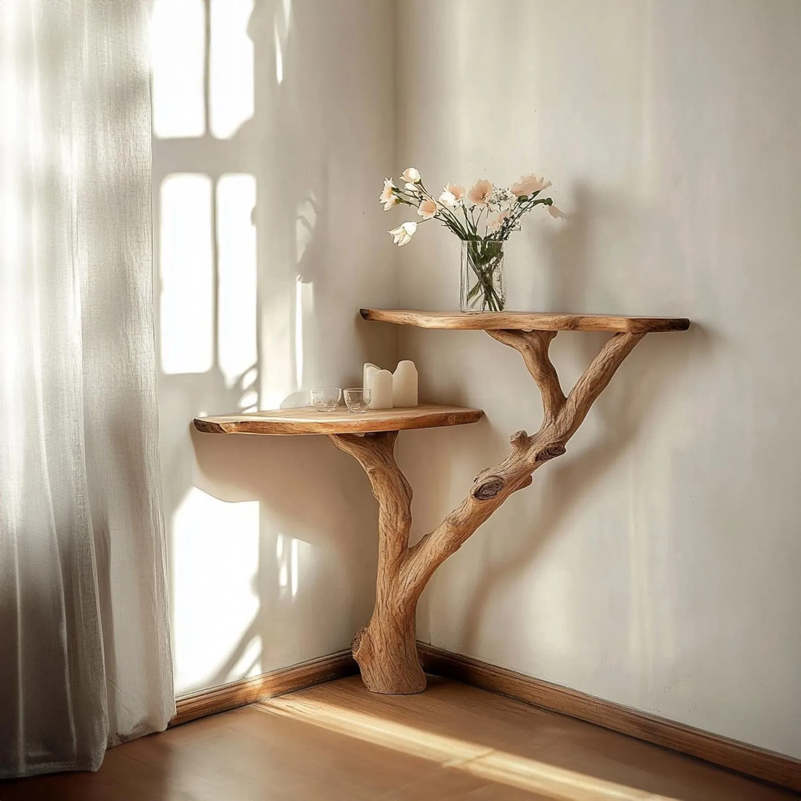 Rustic console table corner solid wood handmade unique bedside table farmhouse table live edge table decor home gift for her - Image 3