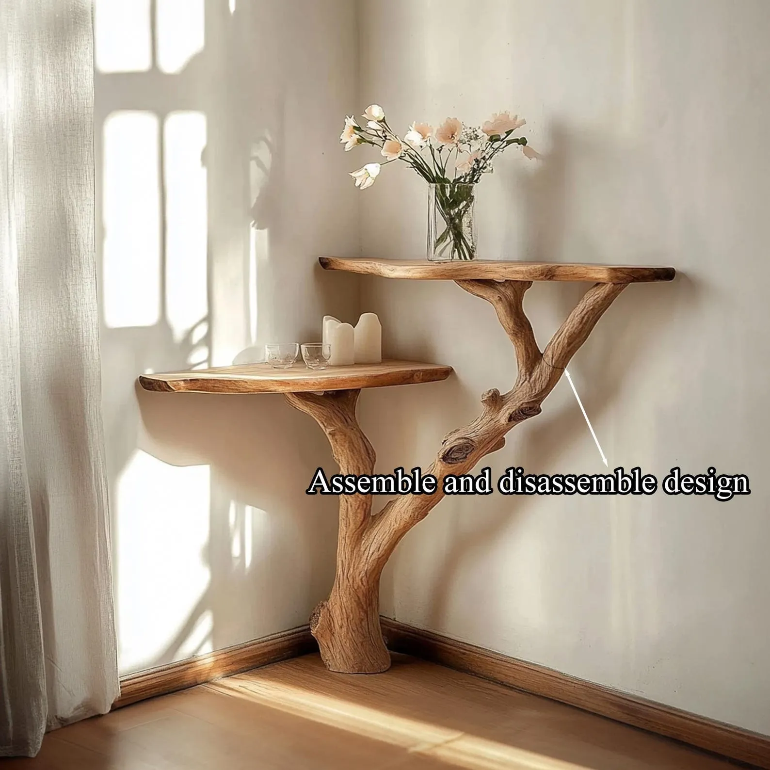 Rustic console table corner solid wood handmade unique bedside table farmhouse table live edge table decor home gift for her - Image 7