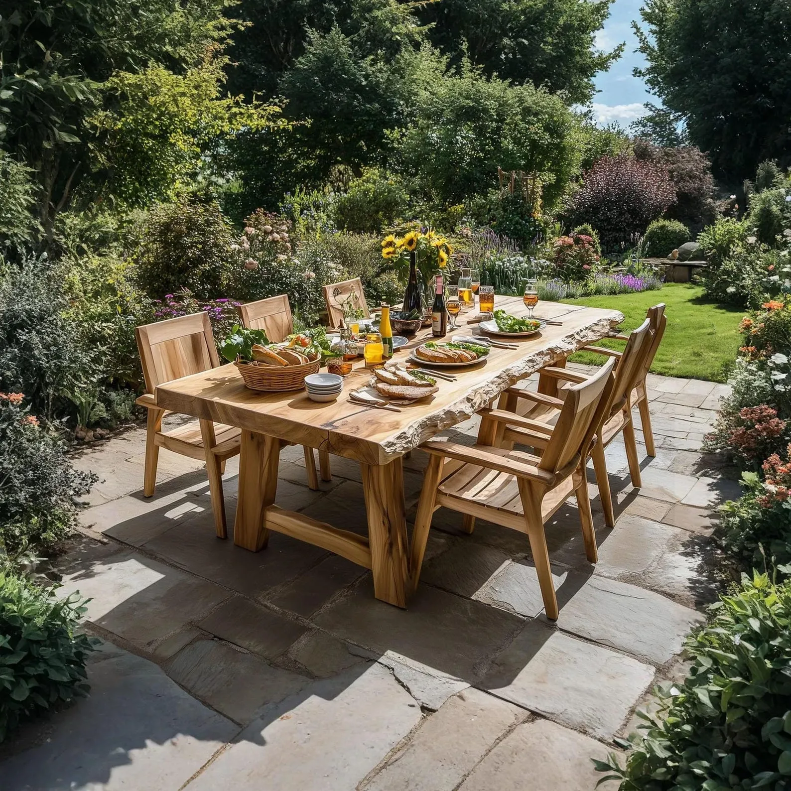 Rustic Solid wood large dining table set live edge table garden farmhouse set of 4 chair walnut narrow dining table home decor gift