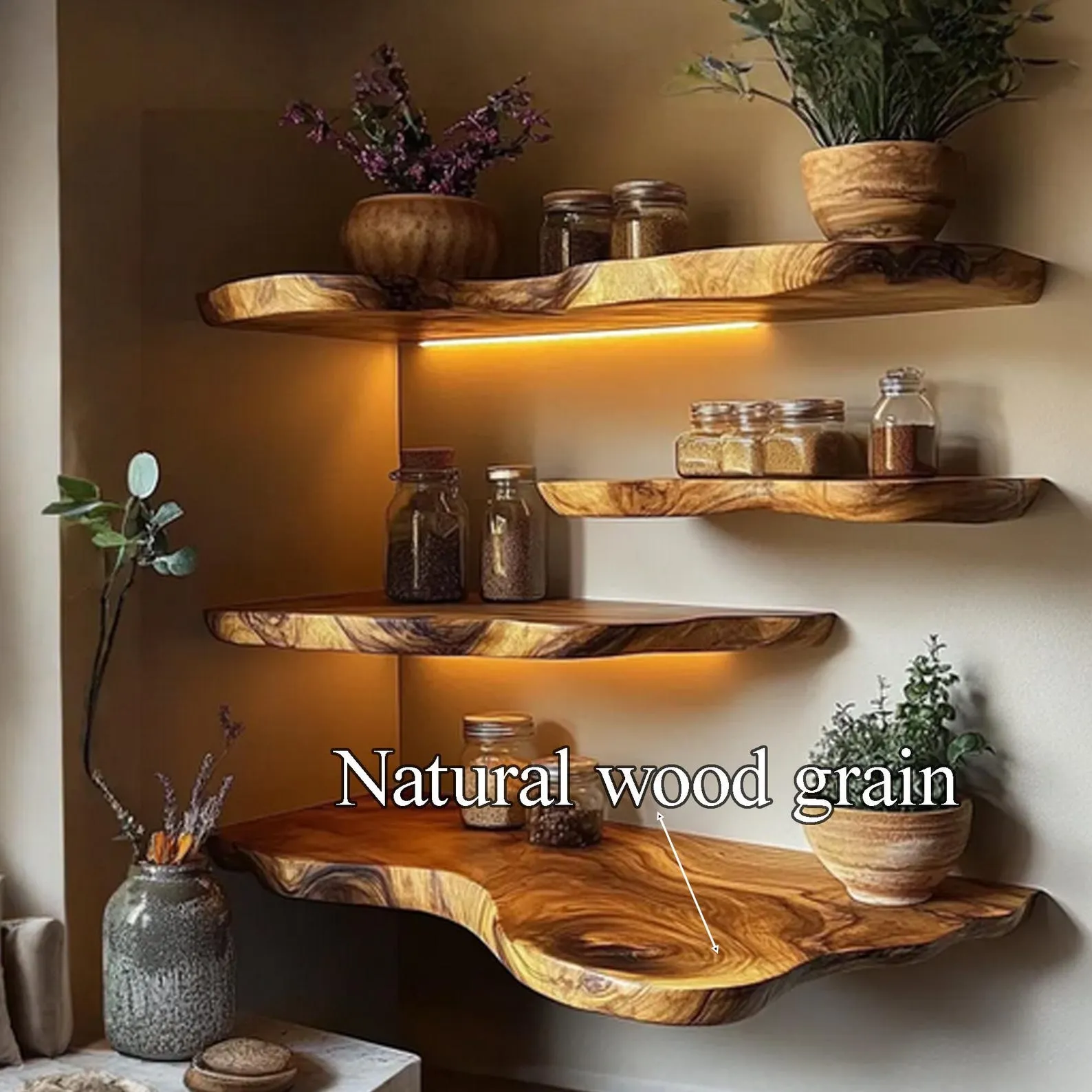 Live Edge Floating Shelves Walnut Shelves Flar Edge Shelf, Bathroom Wood Shelves Bedroom Shelves Wood Shelves Decor Home Gift Her - Image 5