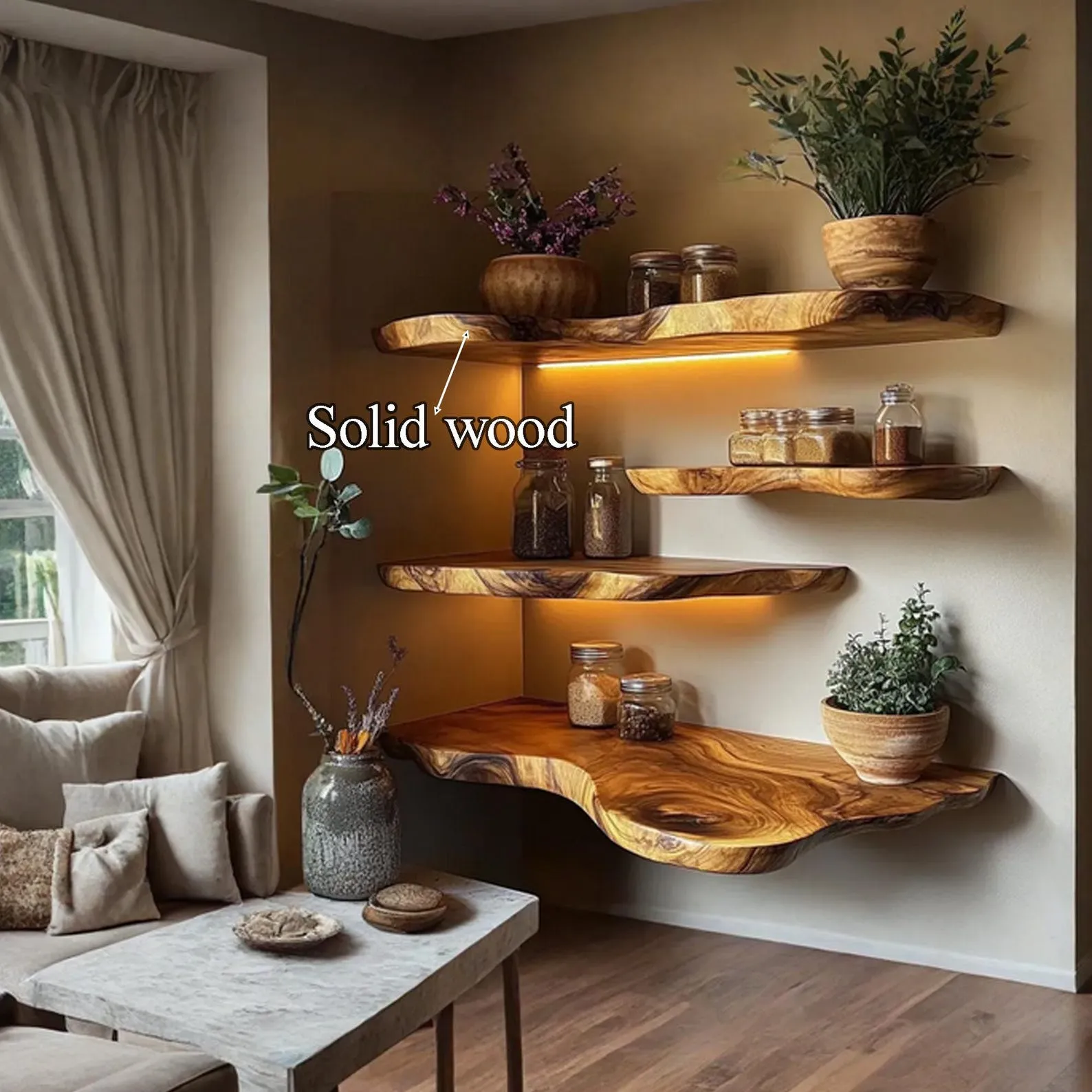 Live Edge Floating Shelves Walnut Shelves Flar Edge Shelf, Bathroom Wood Shelves Bedroom Shelves Wood Shelves Decor Home Gift Her - Image 6