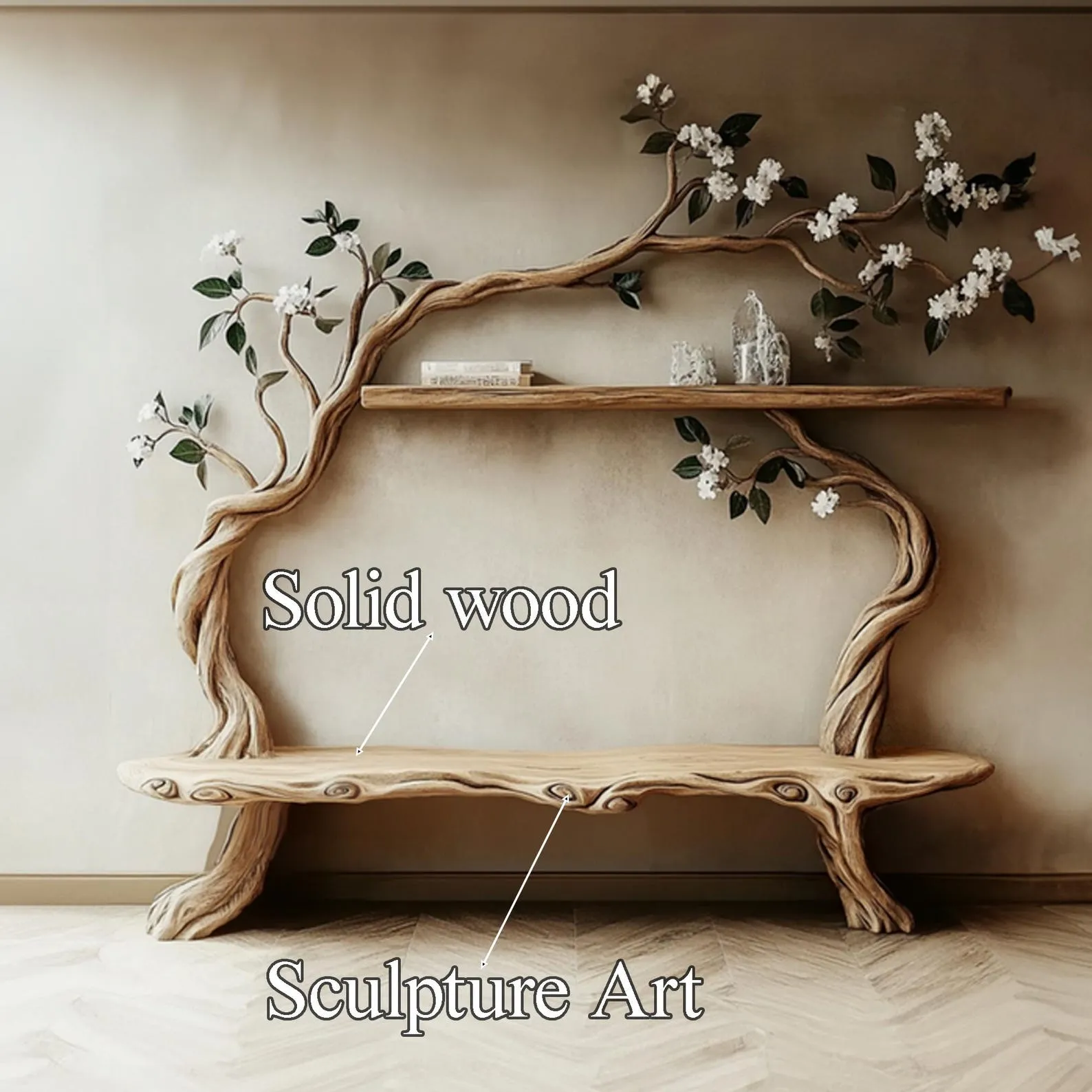 Rustic tree branch bookshelf wood sculpture live edge shelf wood art handmade furniture bookcase wall decor home gift her - Image 3
