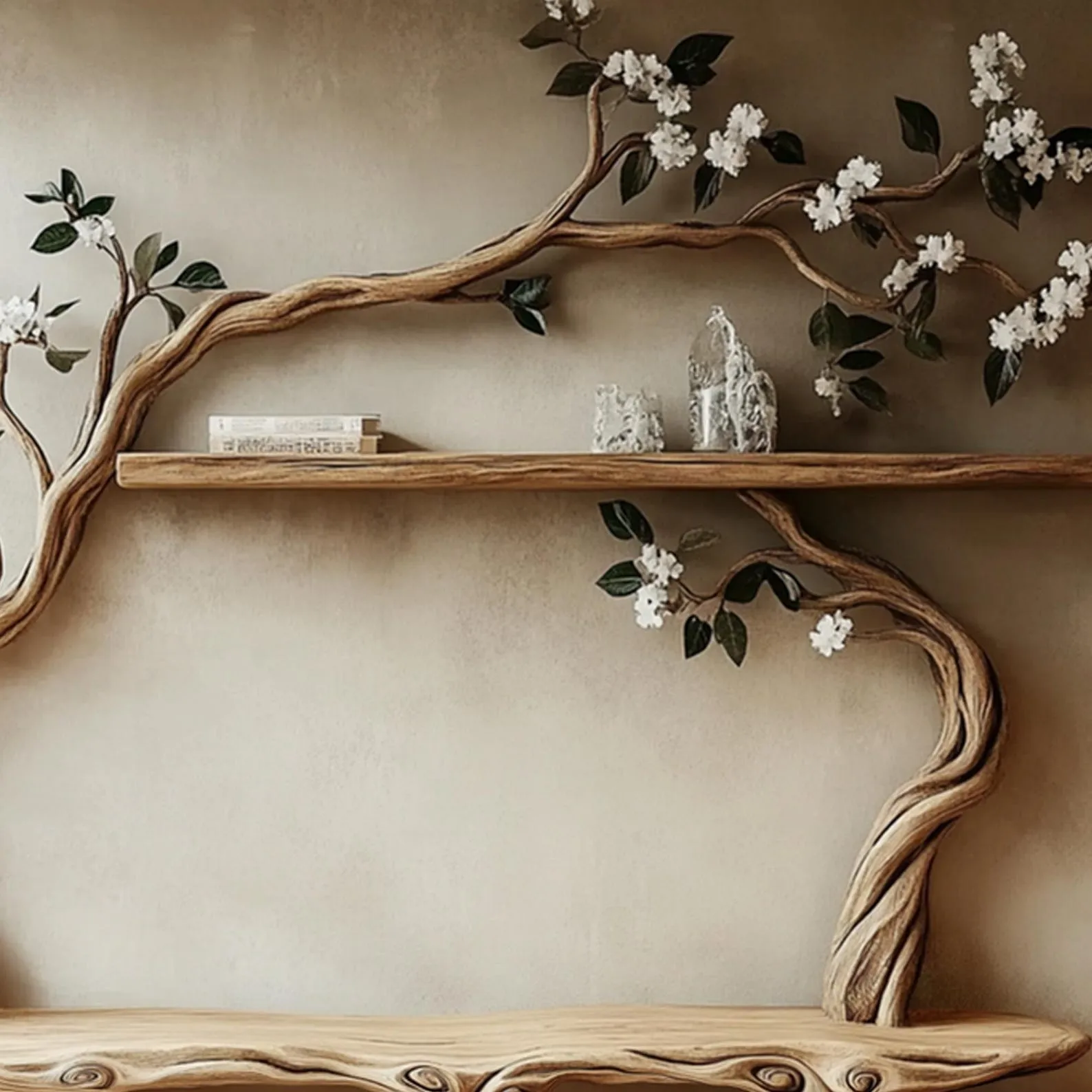 Rustic tree branch bookshelf wood sculpture live edge shelf wood art handmade furniture bookcase wall decor home gift her - Image 6