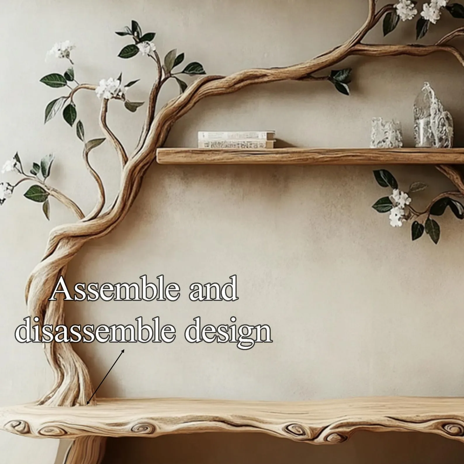 Rustic tree branch bookshelf wood sculpture live edge shelf wood art handmade furniture bookcase wall decor home gift her - Image 7