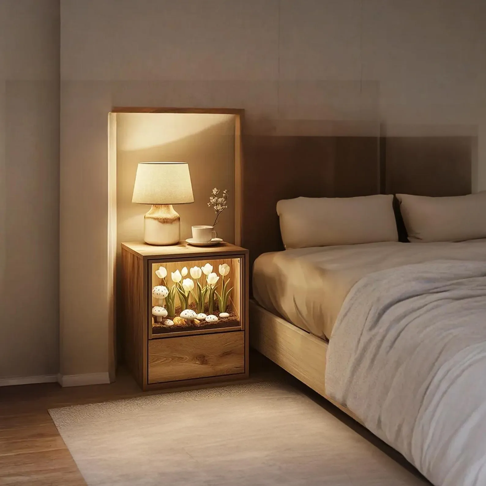 Rustic mushroom lamp clay cabinet solid wood vintage cabinet accessories bedside lamp mid century modern home decor gift her