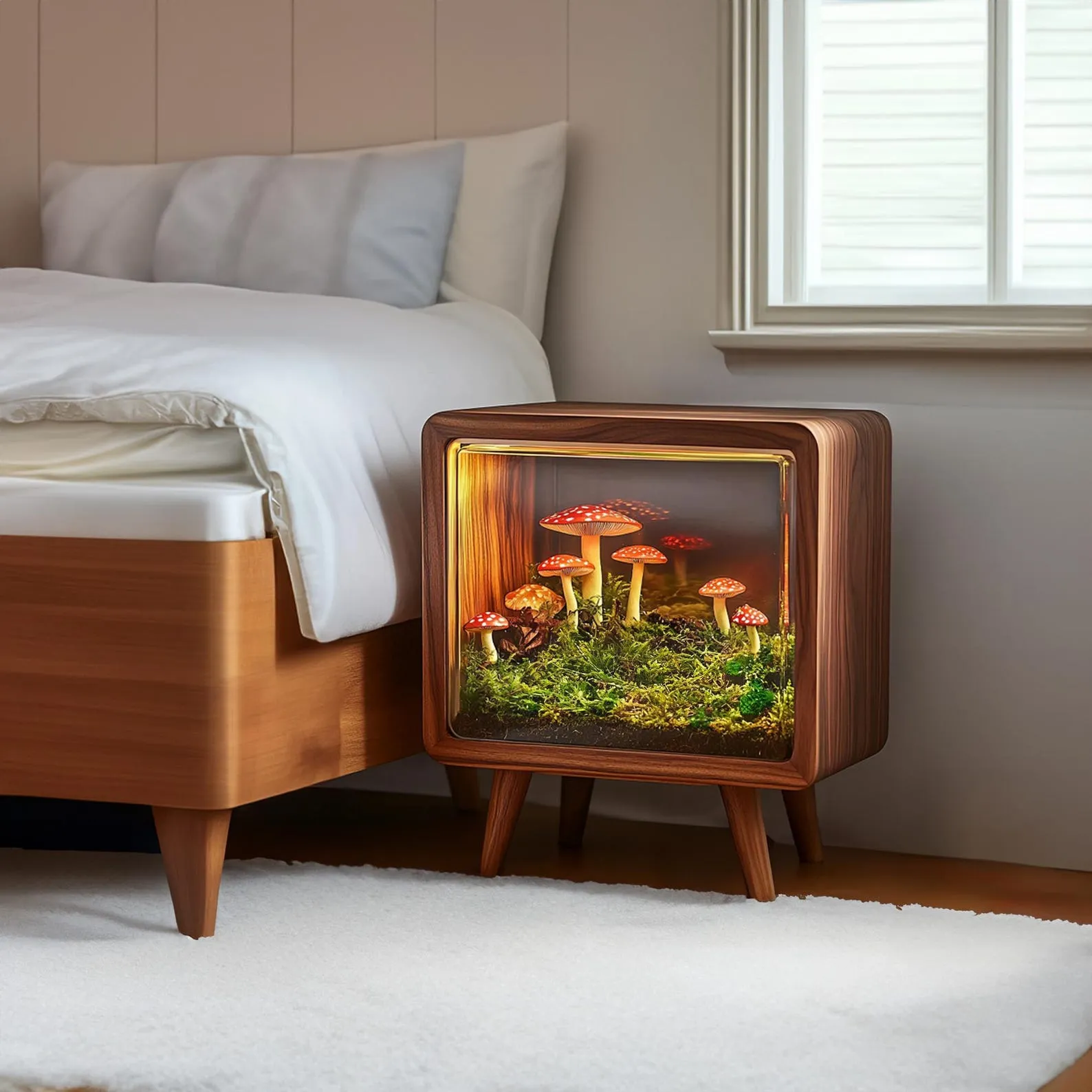 Wooden cabinet mushroom night light handmade bed side table curiosity cabinet mushroom lamp decor home birthday gift - Image 2