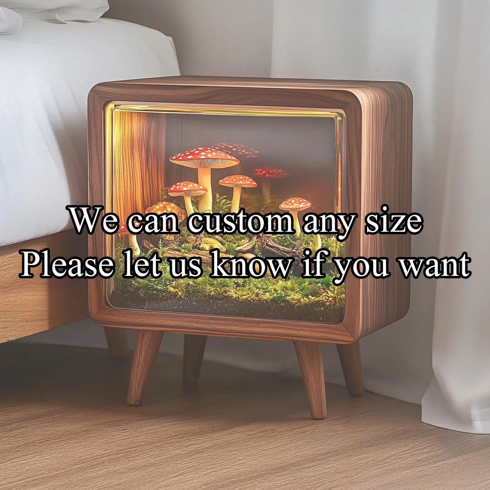 Wooden cabinet mushroom night light handmade bed side table curiosity cabinet mushroom lamp decor home birthday gift - Image 4